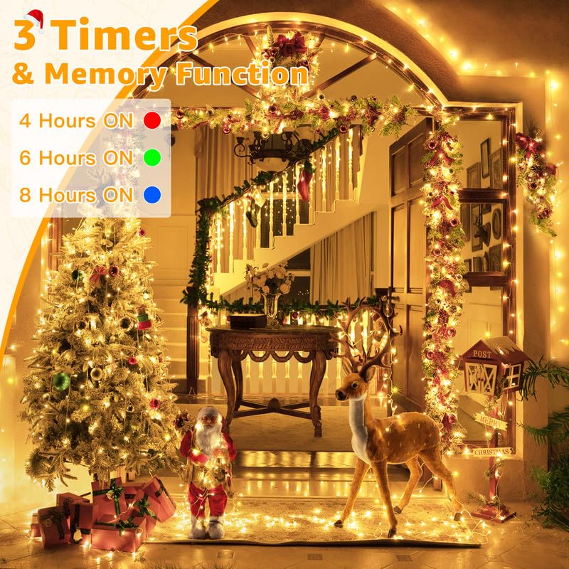 Ollny 800LED 262FT Outdoor String Lights - Waterproof Fairy Lights with Remote Control, 8 Modes Timer & Dimmable - Warm White Plug-in Christmas Lights for Patio, Garden, Bedroom, Camping & Indoor Decor | Perfect for Parties, Weddings & Holiday Decorations