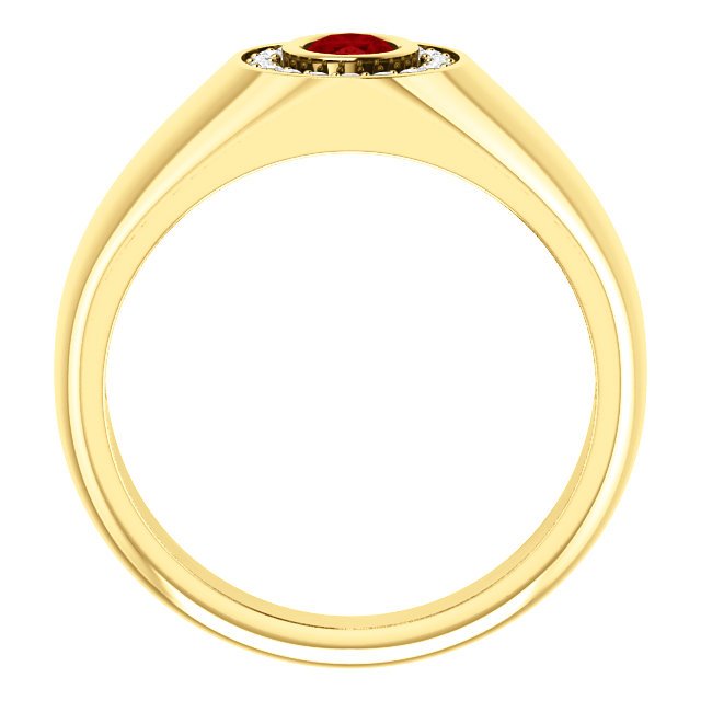 14K Gold Men's Ruby and Diamond Oval Halo Ring - 0.60ct Ruby & 0.18ctw Diamond Engagement Wedding Band for Him - Perfect for Proposals, Anniversaries and Special Occasions