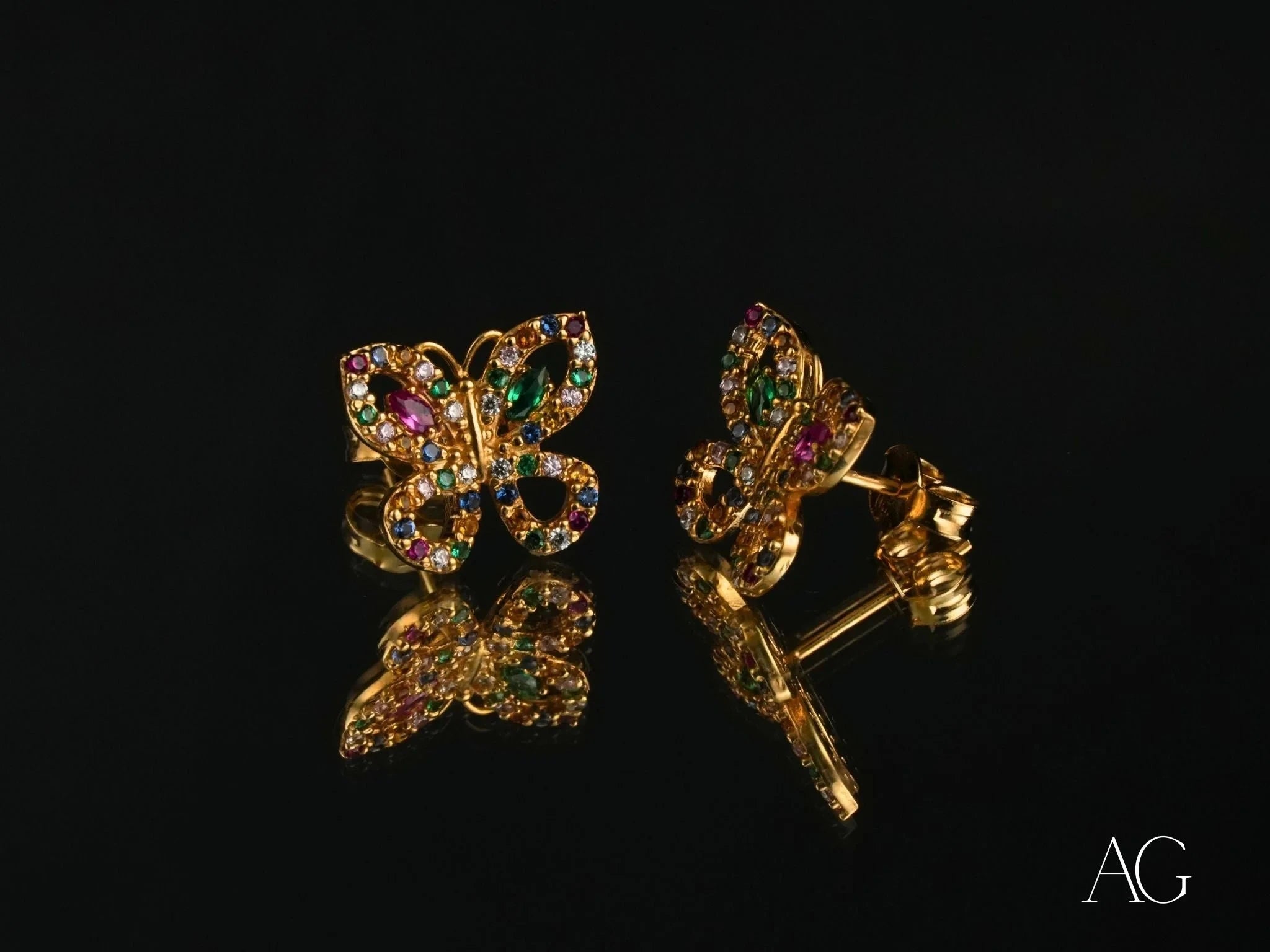 18K Gold Multicolor CZ Butterfly Earrings for Women - Elegant Colorful Flight Dangle Earrings - Perfect for Weddings, Parties & Special Occasions