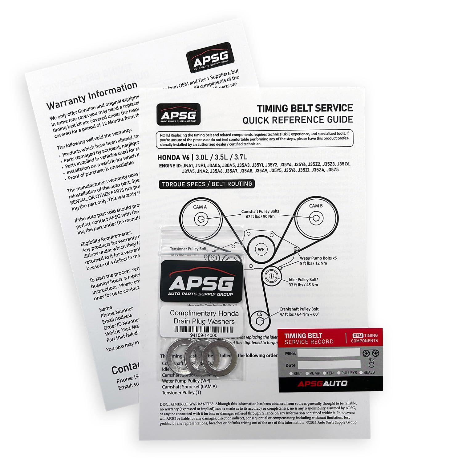 APSG Timing Belt Kit with Water Pump - Genuine OEM Replacement for Acura MDX, RDX, RL, RLX, TL, TLX, TSX, ZDX & Honda Accord, Crosstour, Odyssey, Pilot, Ridgeline - Perfect for Engine Maintenance & Performance Tuning
