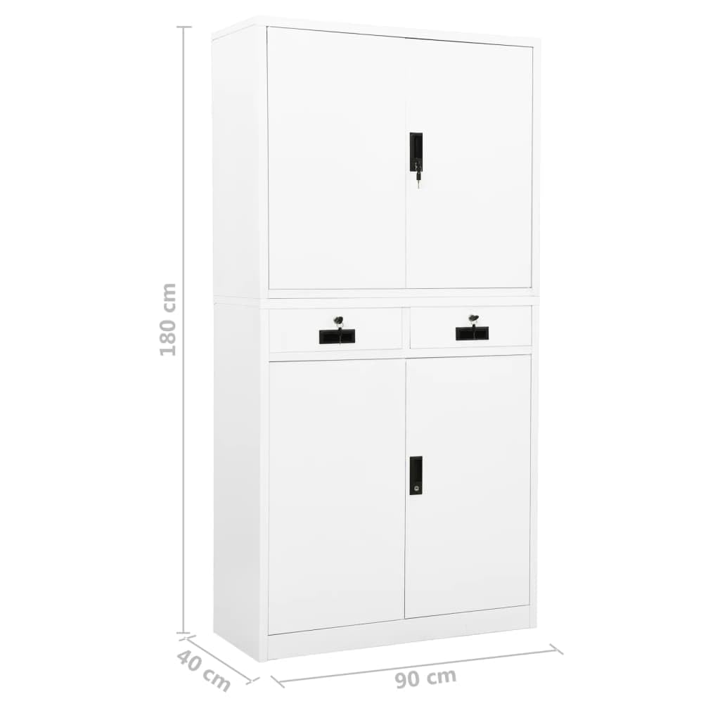 vidaXL White Steel Filing Cabinet with Shelves - Lockable Metal Storage Cabinet for Home Office & Living Room | Industrial Style Organization for Documents & Supplies
