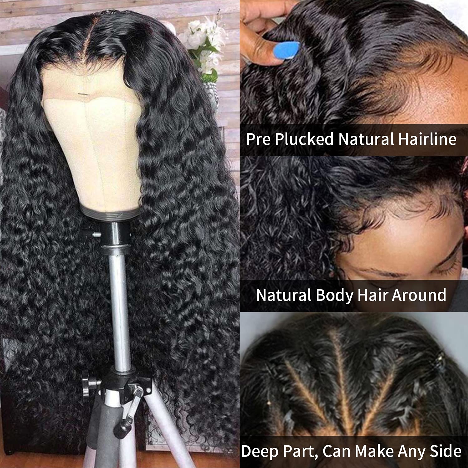 30 Inch Deep Wave Lace Front Wigs Human Hair - 13x4 HD Lace Frontal Brazilian Hair Wig with Pre-Plucked Curly Lace - 150% Density for Natural Look - Perfect for Daily Wear, Cosplay, and Special Occasions