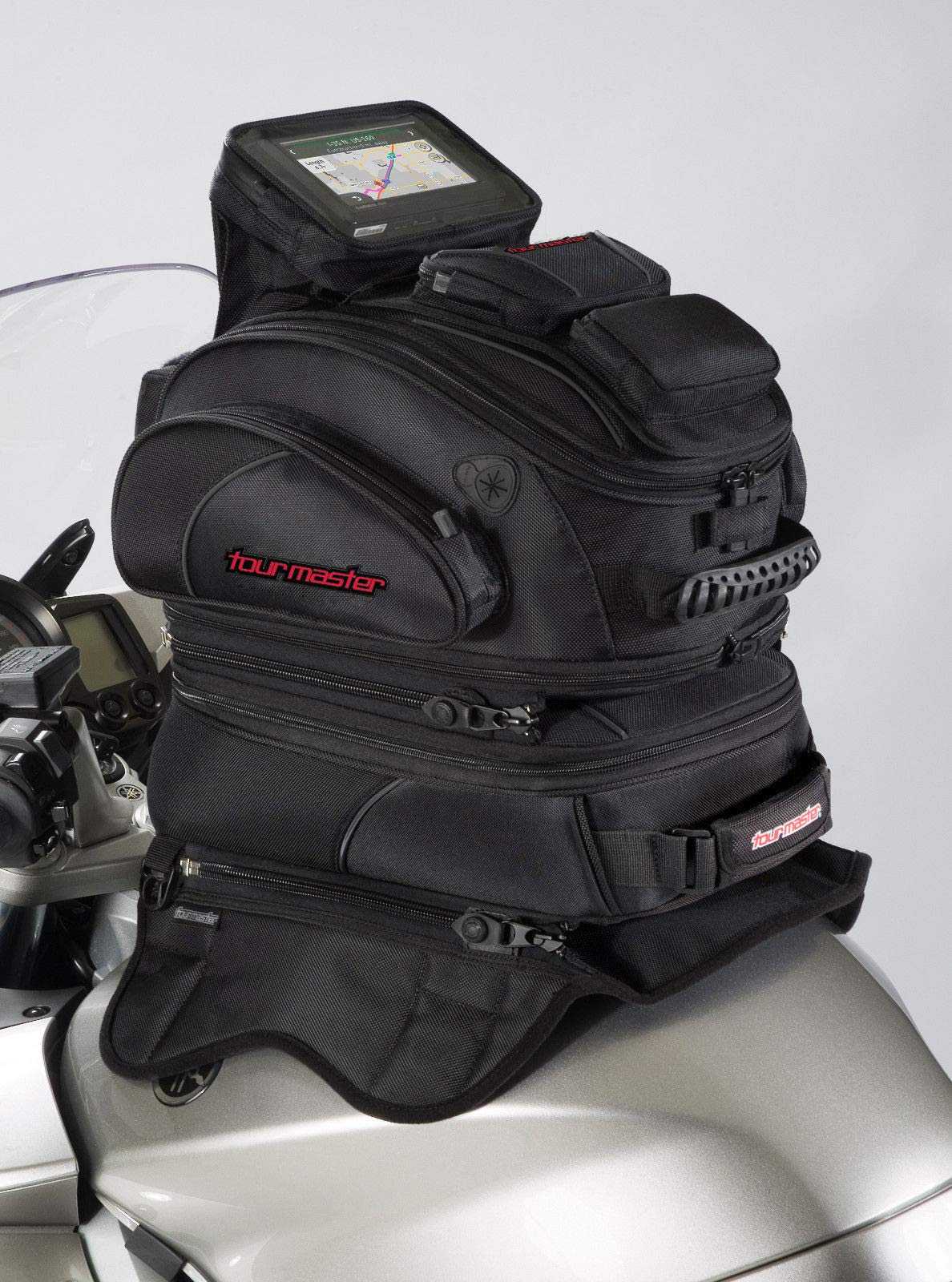 Tour Master Elite Strap Mount Tri-Bag Motorcycle Tank Bag - Black/One Size - Waterproof Storage for Phone, Wallet & Essentials - Perfect for Adventure Riding & Long-Distance Motorcycle Trips