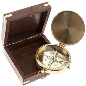 Vintage Nautical Brass Compass in Handcrafted Wooden Box - Pirate Themed Home Decor, Unique Gift for Sailors & Nursery - Perfect for Coastal Decor, Pirate Parties & Nautical Themed Rooms - Nagina International