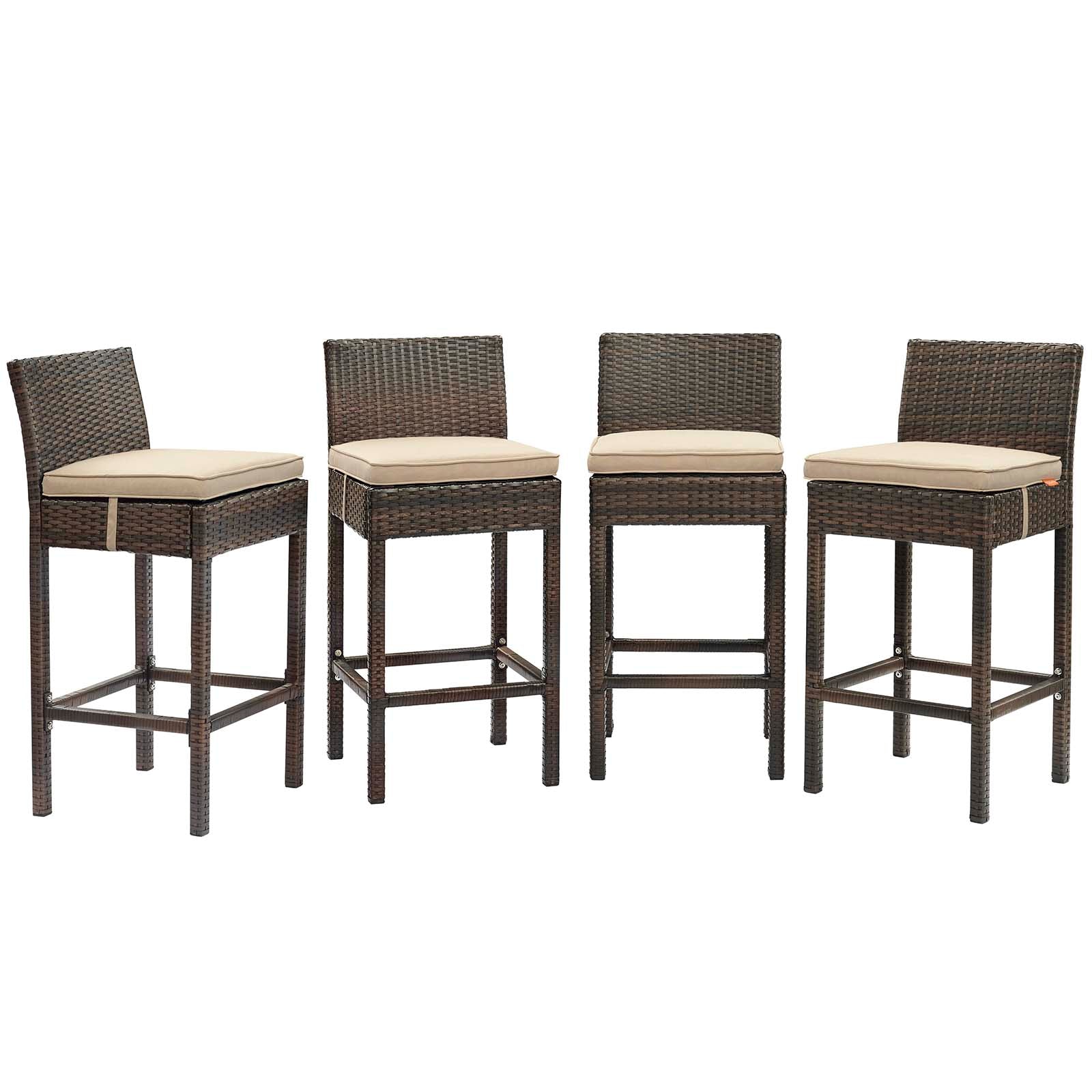 4-Piece Outdoor Patio Wicker Rattan Bar Stool Set - Weather-Resistant Conduit Bar Stools for Backyard, Poolside & Garden Seating