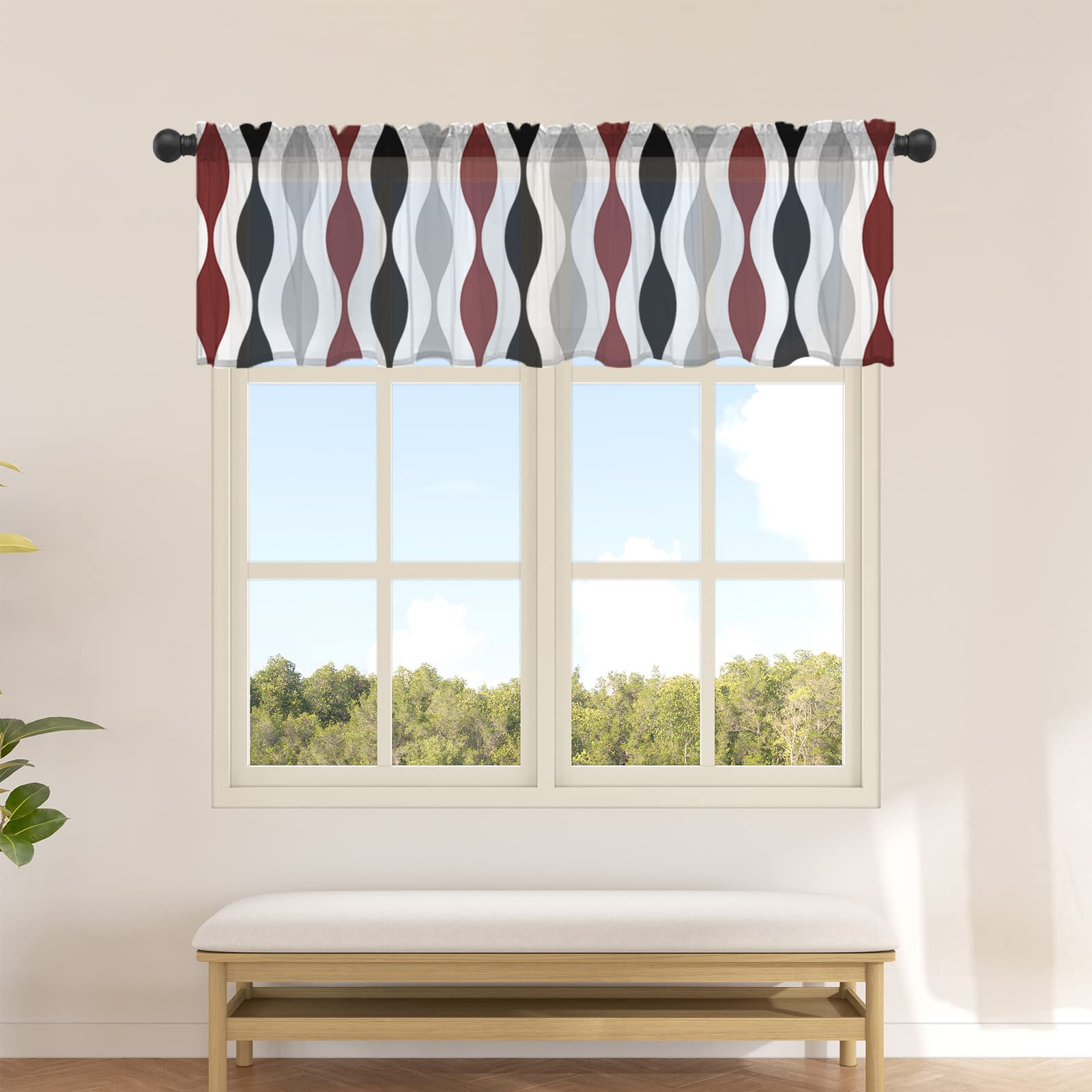 Geometric Red Black Grey Abstract Stripe Valance Curtains - 54
