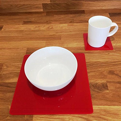 Premium Square Placemat and Coaster Set - 8 Large Red Placemats & 8 Matching Coasters - Elegant Dining Table Decor for Home, Kitchen, and Restaurant Use
