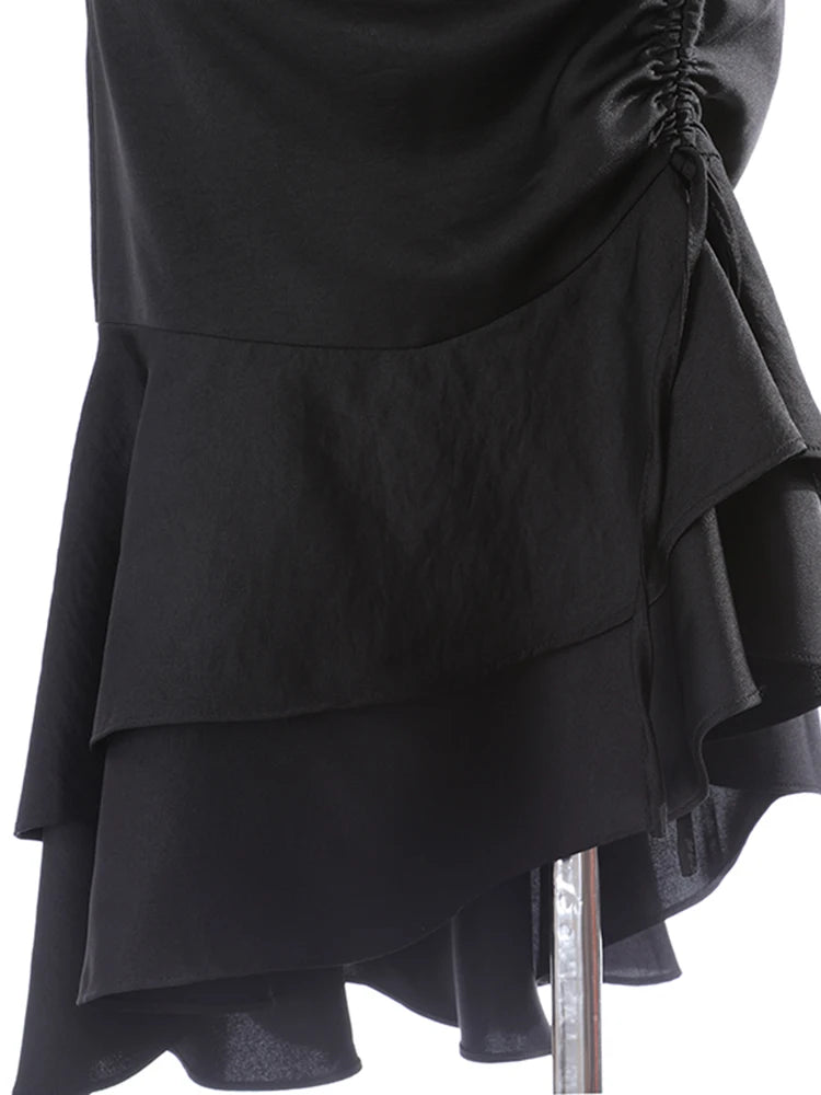 Black Patchwork Mesh Skirt for Women - High Waist Chain Tassel Loose Midi Skirt | Summer Fashion Clothing | Perfect for Parties, Dates & Casual Outfits