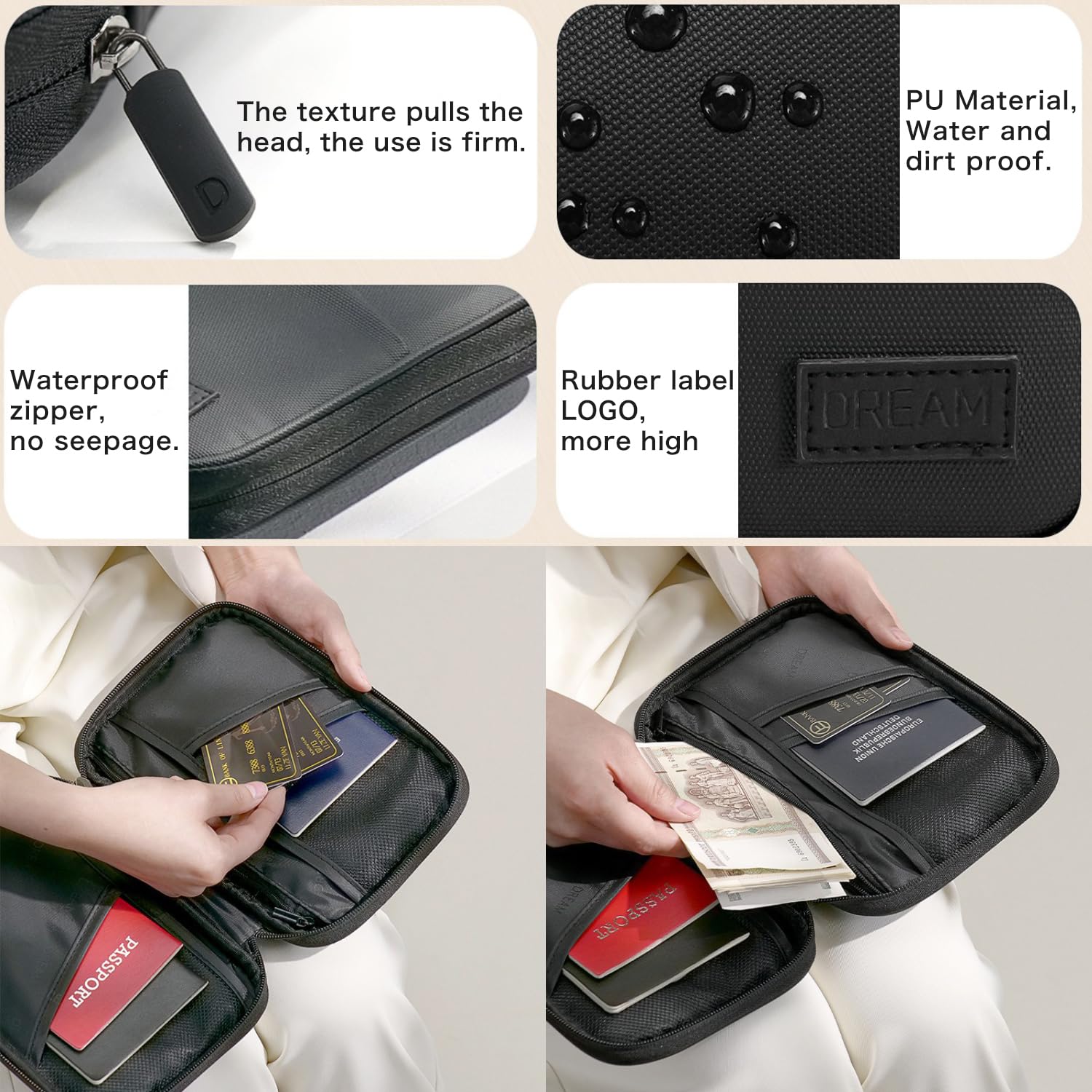 Waterproof RFID Blocking Passport Holder Wallet - Secure Travel Document Organizer for Men & Women | Perfect for International Trips, Business Travel & Vacation Essentials (Black)