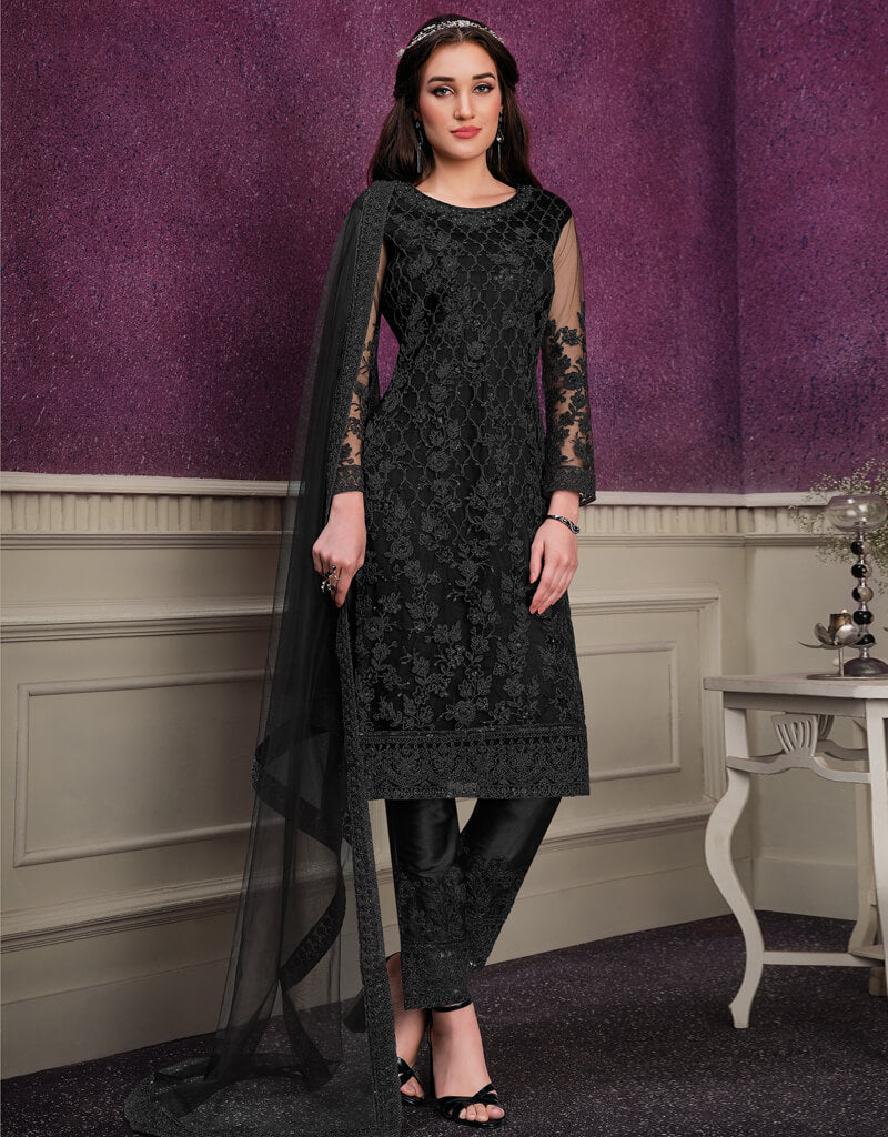 Stylish Black Pant Suits for Women - Soft Net Fabric - Perfect for Office Wear, Business Meetings & Formal Events