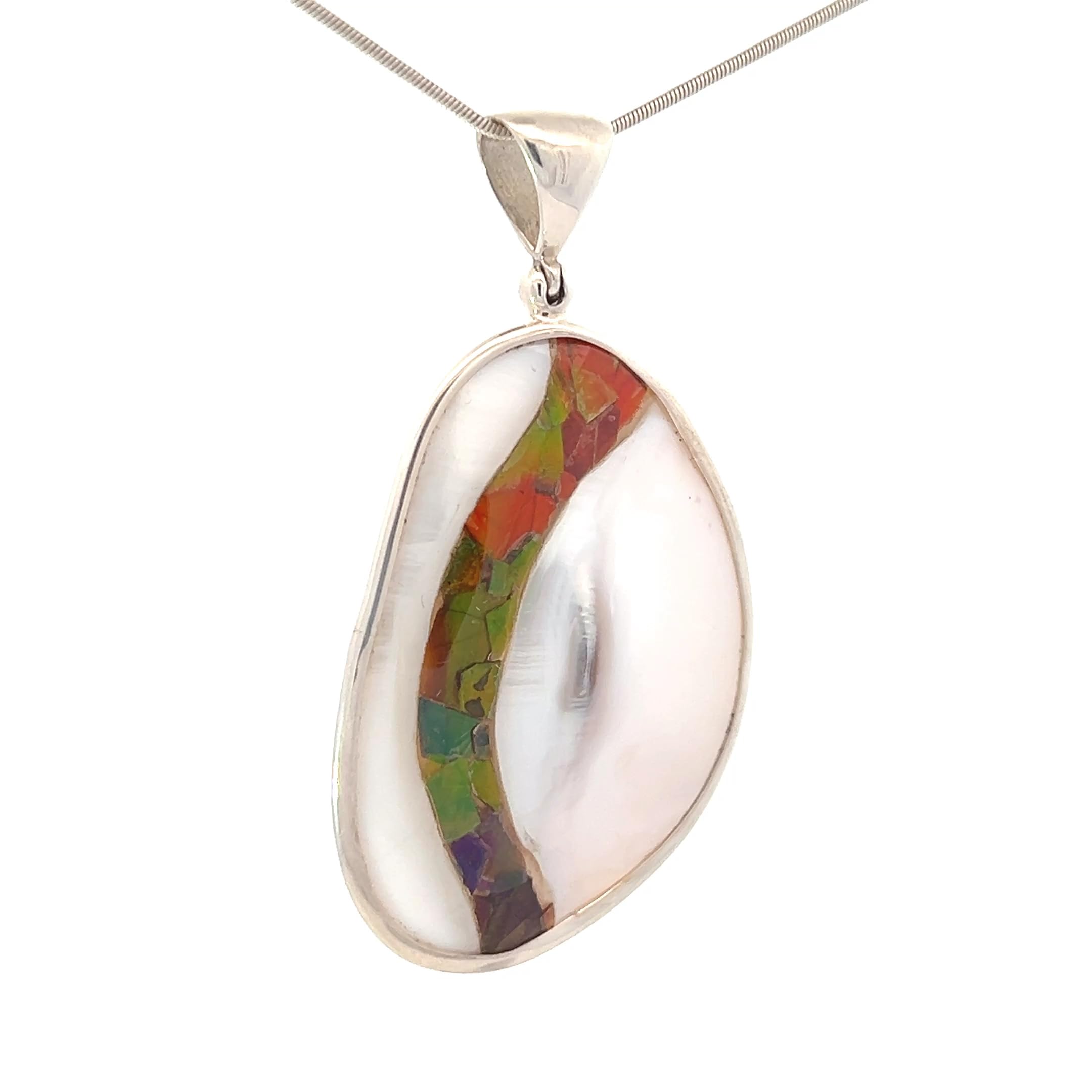 Starborn Mother of Pearl Ammolite Inlay Pendant Necklace - 22 Inch Green Gemstone Jewelry for Women, Gift for Her, Birthday, Anniversary, Wedding, Party & Special Occasions