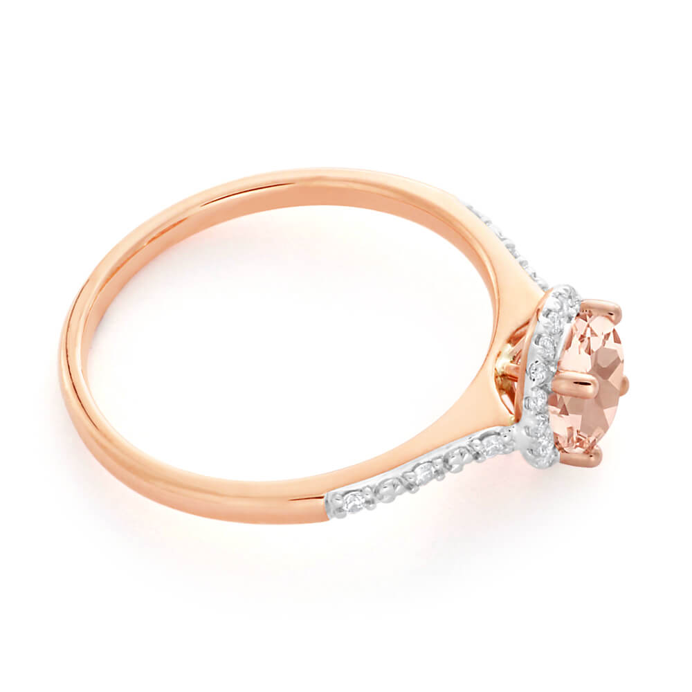 9ct Rose Gold 0.8ct Morganite & 0.10ct Diamond Halo Engagement Ring for Women - Perfect for Weddings, Anniversaries & Special Occasions