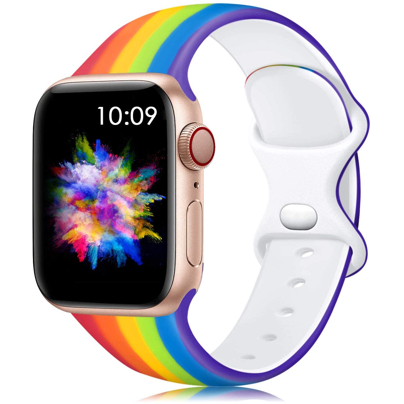 Lerobo Floral Printed Silicone Band Compatible with Apple Watch Series 1-9 & Ultra 2 (38mm/40mm/41mm/42mm/44mm/45mm/49mm) - Rainbow Color Fashion Strap for Women - Perfect for Workouts, Daily Wear & Special Occasions