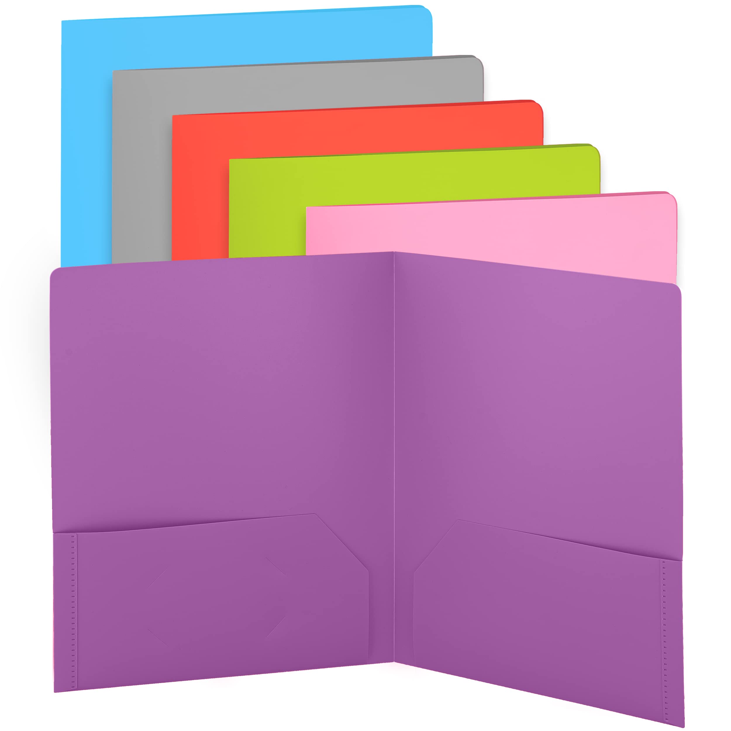 Enday 24-Pack Heavy Duty Plastic File Folders with 2 Pockets - Letter Size School & Office Supplies in Purple, Blue, Green, Red, Pink & Grey | Perfect for Document Organization, Homework Assignments & Office Filing