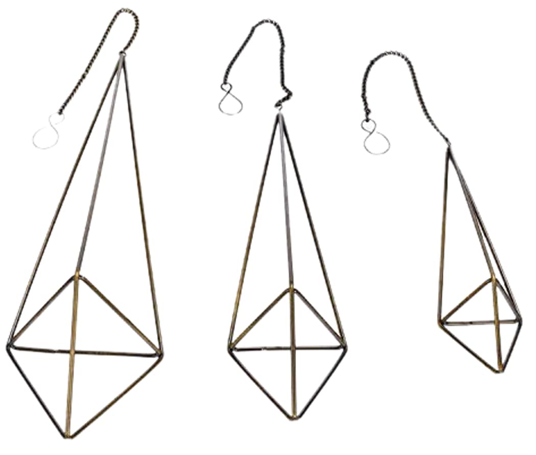 Ecosides Set of 3 Bronze Geometric Air Plant Holders with Chains - Modern Quadrilateral Pyramid Tillandsia Planters for Home, Office & Wedding Decor - Perfect for Living Rooms, Bathrooms & Indoor Gardens