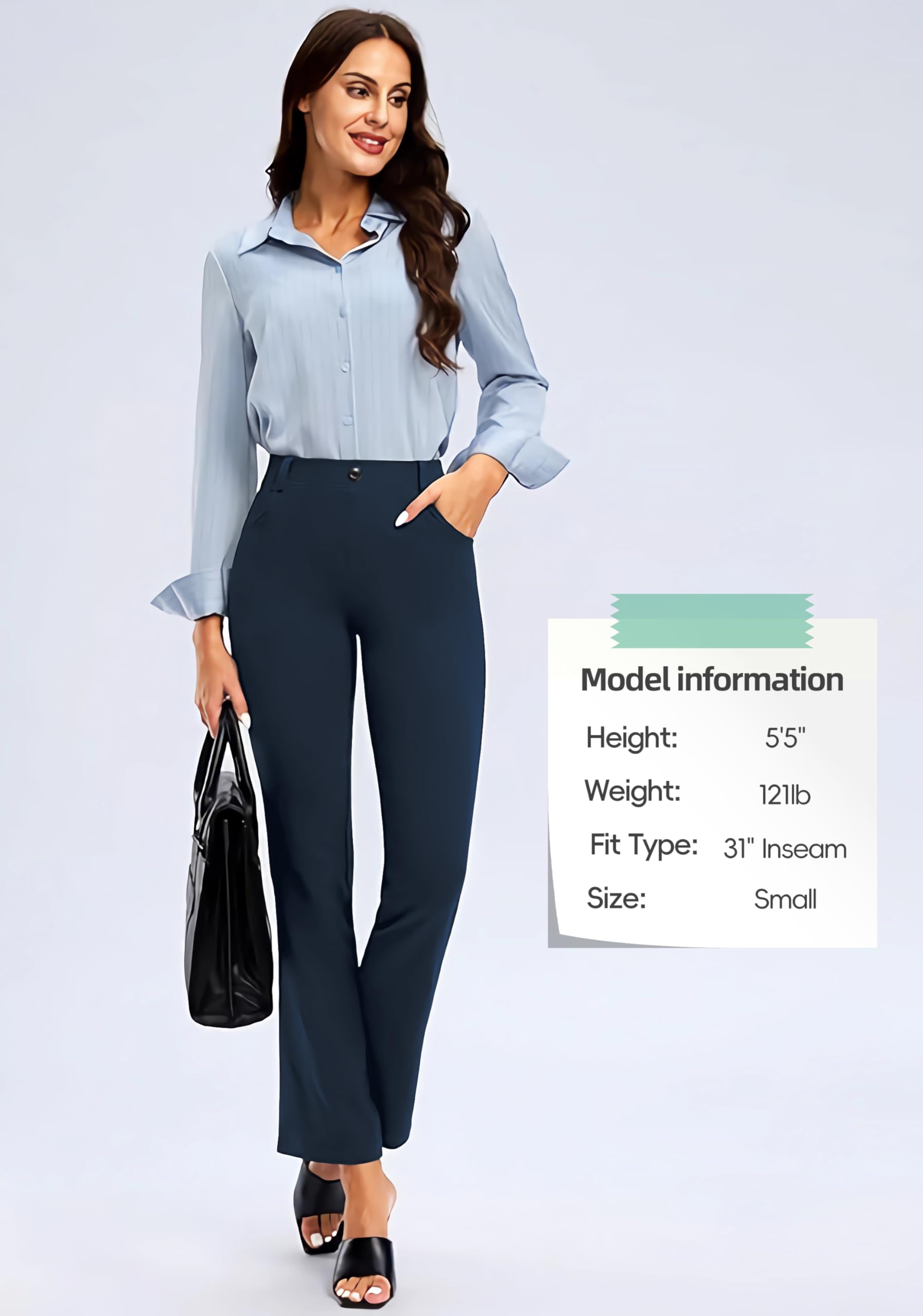 M MOTEEPI Women's High Waisted Bootcut Dress Pants - Stretchy Pull-On Office Work Pants (29