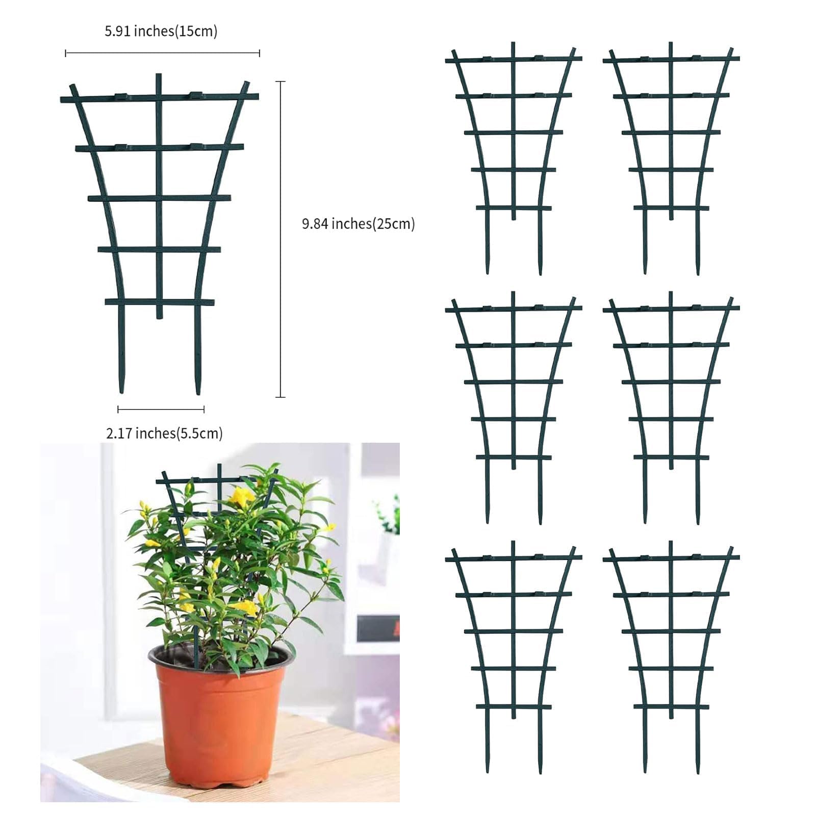 6 Pack Garden Plant Support Stakes, Plastic Trellis for Climbing Plants, Tomato Vine Support for Pots & Outdoor Use - Perfect for Tomatoes, Cucumbers, Peas & Flowering Vines in Gardens, Balconies & Patios