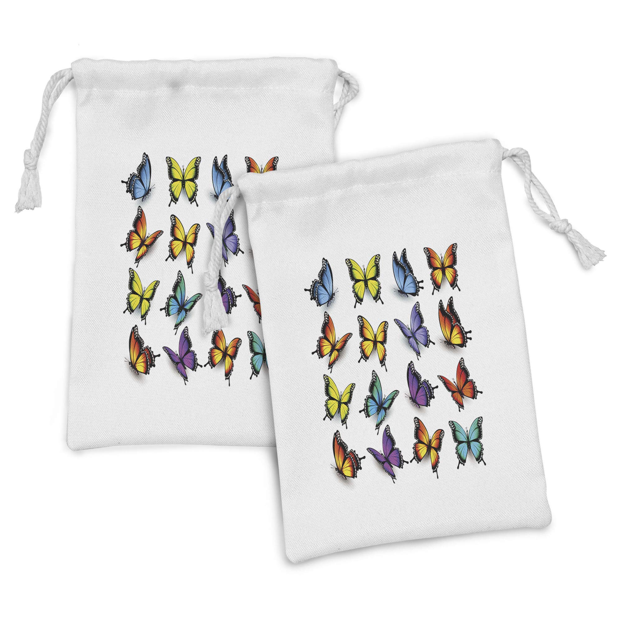 Ambesonne Butterfly Fabric Pouch Set of 2 - Colorful Moth Wings Animal Print Drawstring Bags (9