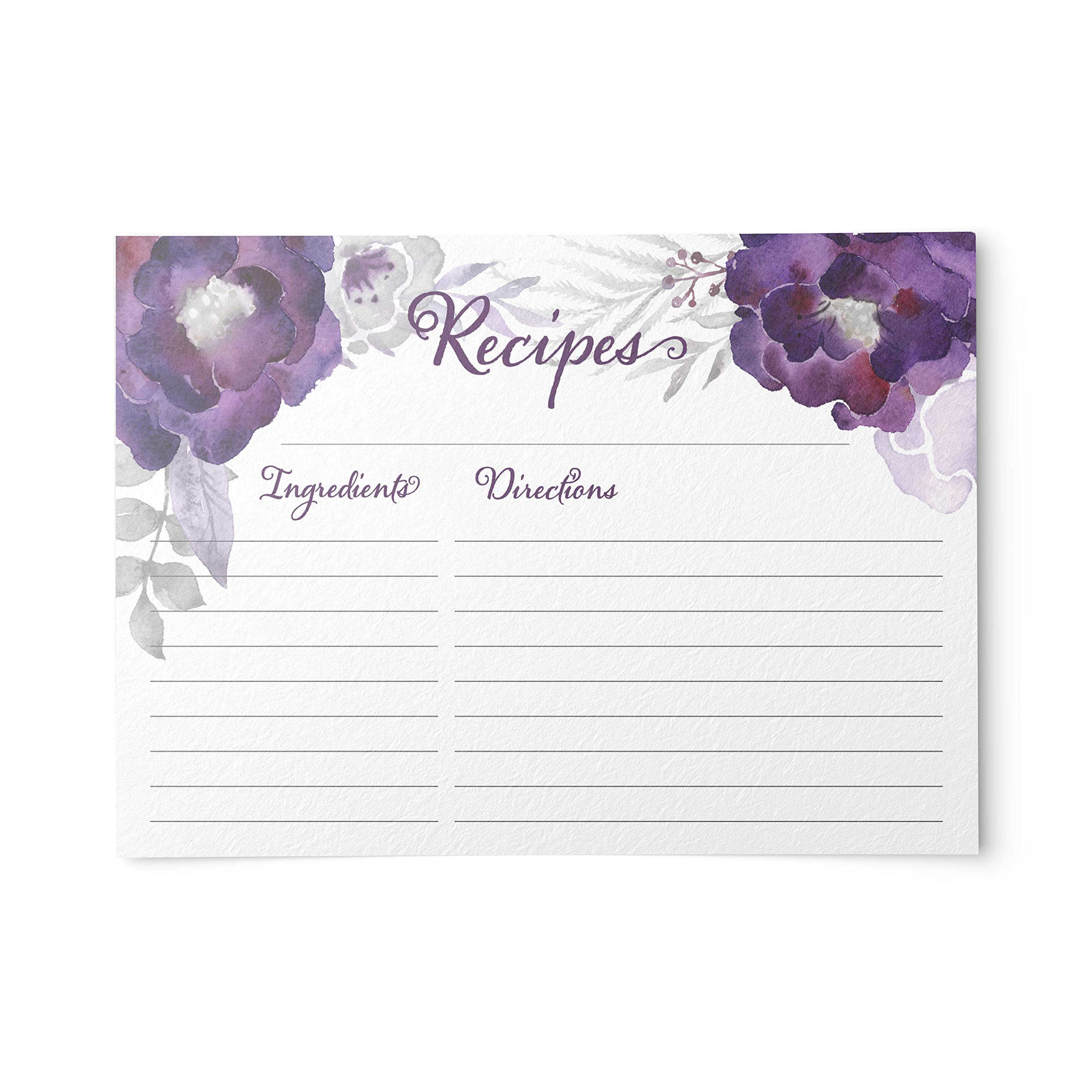 Dashleigh Floral Recipe Cards - Set of 48 Water-Resistant 4x6 Inch Double-Sided Recipe Cards (Violet Purple) - Perfect for Recipe Organization, Kitchen Gifts & Meal Planning
