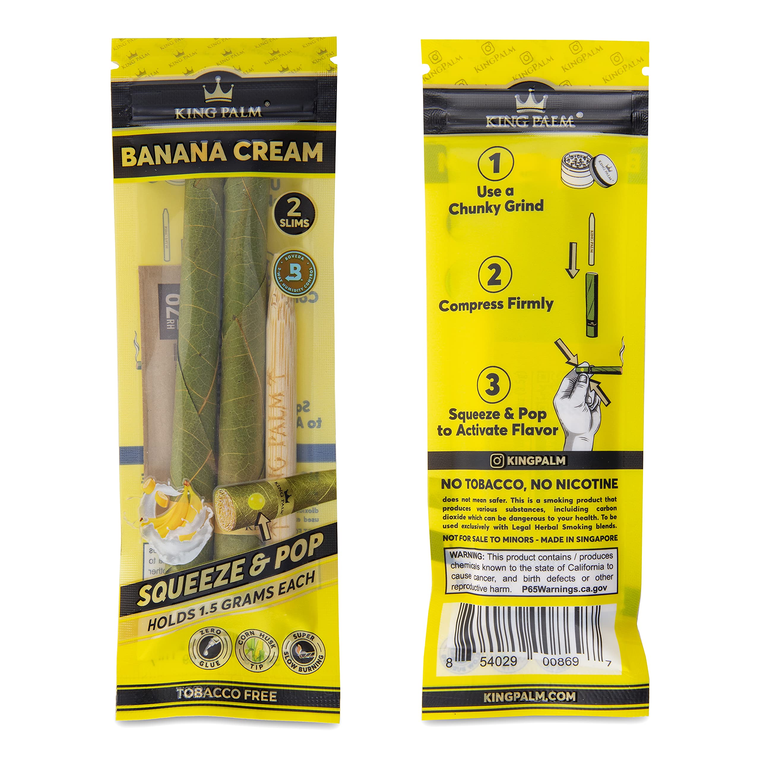 Organic Banana Cream Flavored King Palm SLIM Size Pre-Rolled Cones - 4 Packs (8 Rolls Total) - Natural Palm Leaf Wraps - Squeeze & Pop Design - Perfect for Relaxation, Social Gatherings & Outdoor Activities