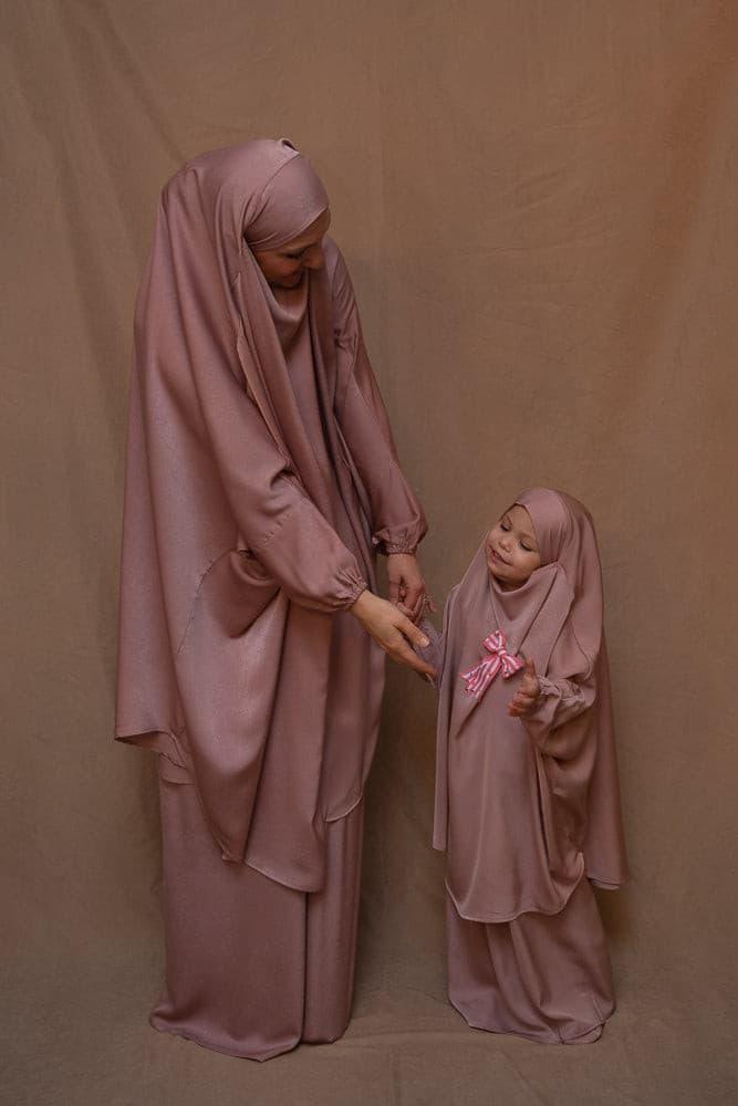 Light Pink Coraal KIDS Prayer Gown - Mommy and Me Islamic Prayer Khimar Collection for Girls | Perfect for Mosque, Eid, and Family Prayer Time