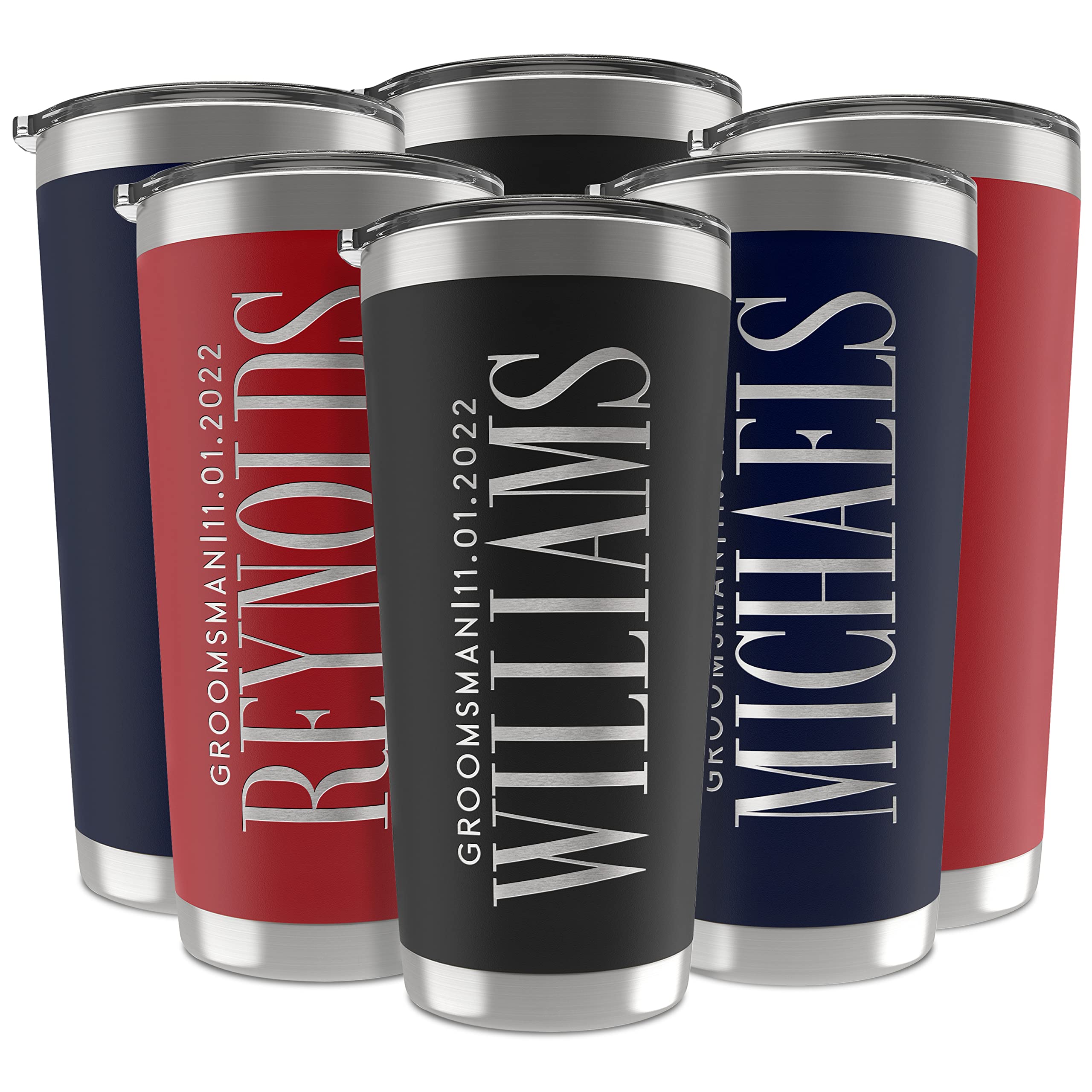 Personalized Groomsmen Gifts Set of 6 - 20oz/30oz Double Wall Stainless Steel Tumblers with Engraved Names & Title - 3 Color Options - Perfect for Wedding Parties, Bachelor Parties & Groomsmen Proposals - Durable & Stylish Drinkware for Men