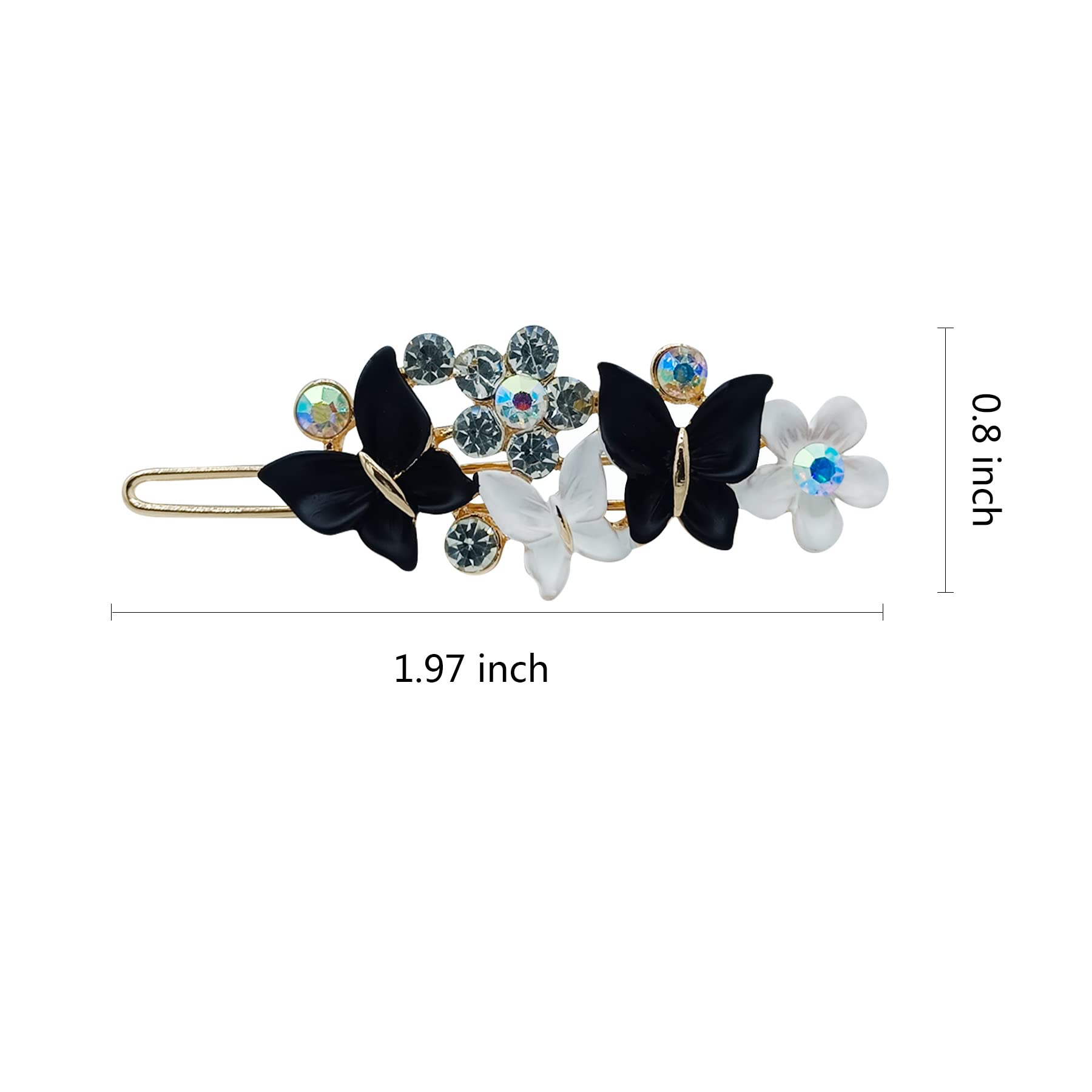 Sparkly Rhinestone Butterfly Flower Hair Clips for Women & Girls - Elegant Metal Hairpins for Styling & Party Accessories (White & Black) - Perfect for Weddings, Prom, Parties & Daily Wear