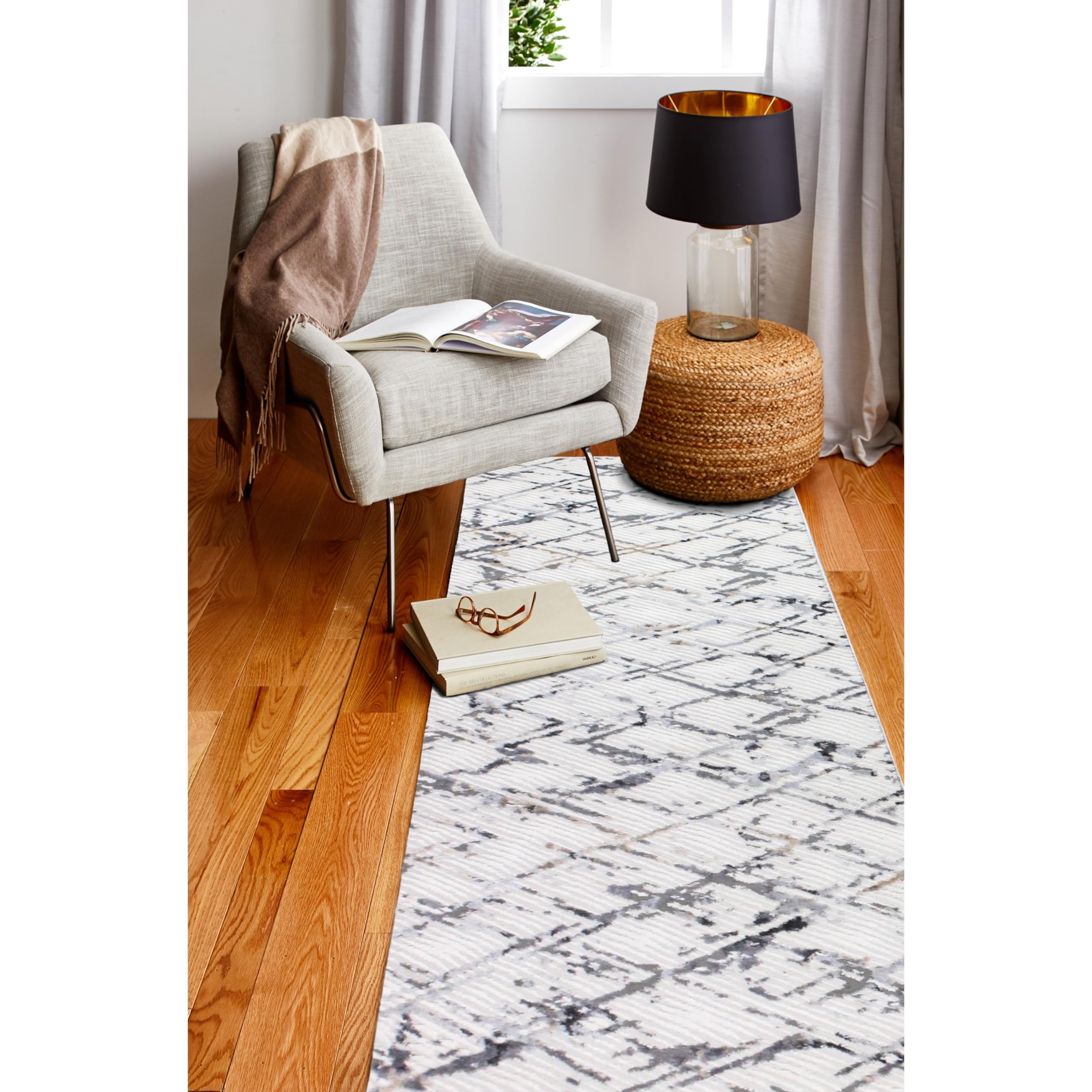 Bashian Collection Area Rug - Premium Power Loom Polypropylene & Polyester - Non-Slip Runner Rug for Entryway, Living Room, Bedroom - 7.6’ x 9.6’ Ivory Grey - Soft & Durable Home Decor for Modern Houses & Apartments
