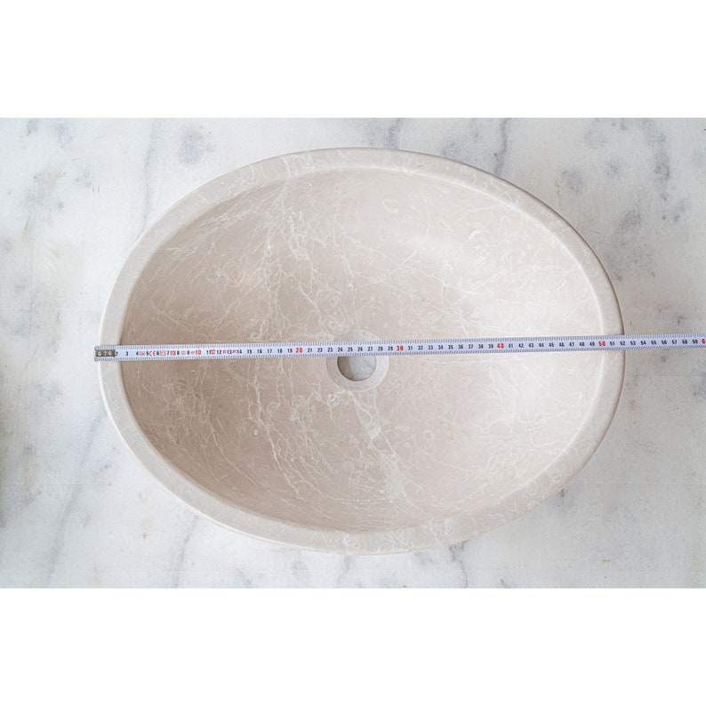 Botticino Marble Oval Vessel Sink - Natural Stone Vanity Sink with Honed Finish | Perfect for Bathroom & Powder Room Renovations