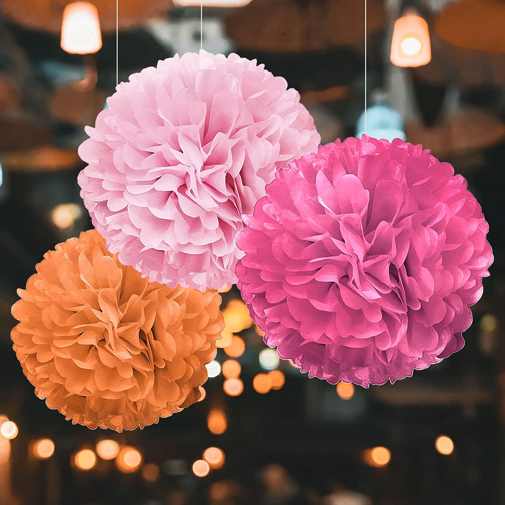 WIRESTER 5-Pack 6-Inch Fuchsia Tissue Paper Flower Pom Poms - Wedding, Party, Birthday & Baby Shower Decorations - Perfect for Ceiling Decor, Photo Backdrops & Table Centerpieces