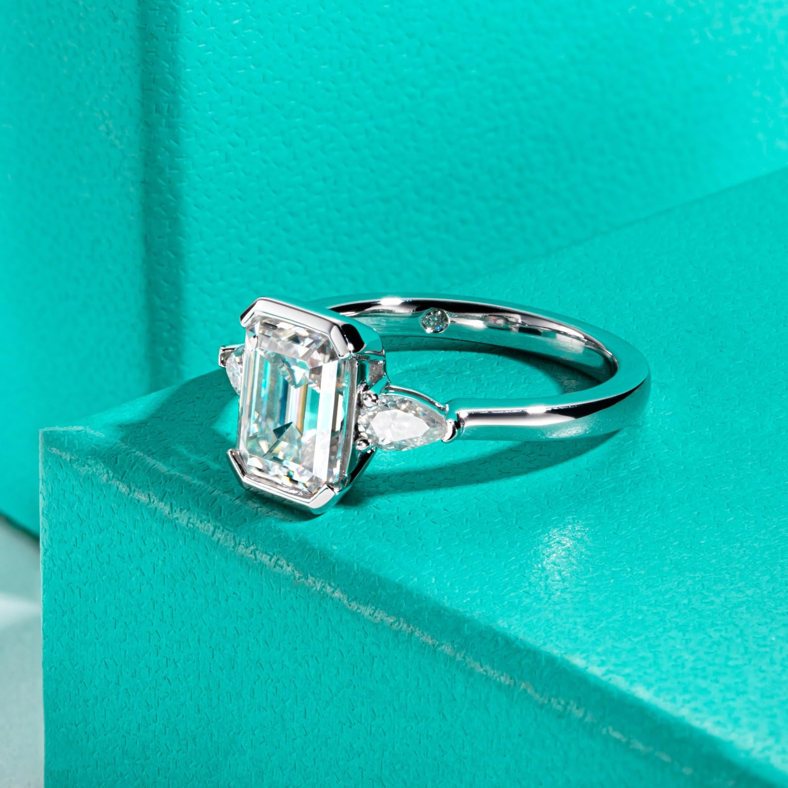 AnuClub 3.2-4cttw Moissanite Wedding Ring for Women - 3CT D Color VVS1 Center Stone, 925 Sterling Silver, Radiant/Emerald/Pear Cut Engagement Promise Rings with Certificate | Perfect for Proposals, Anniversaries & Special Occasions