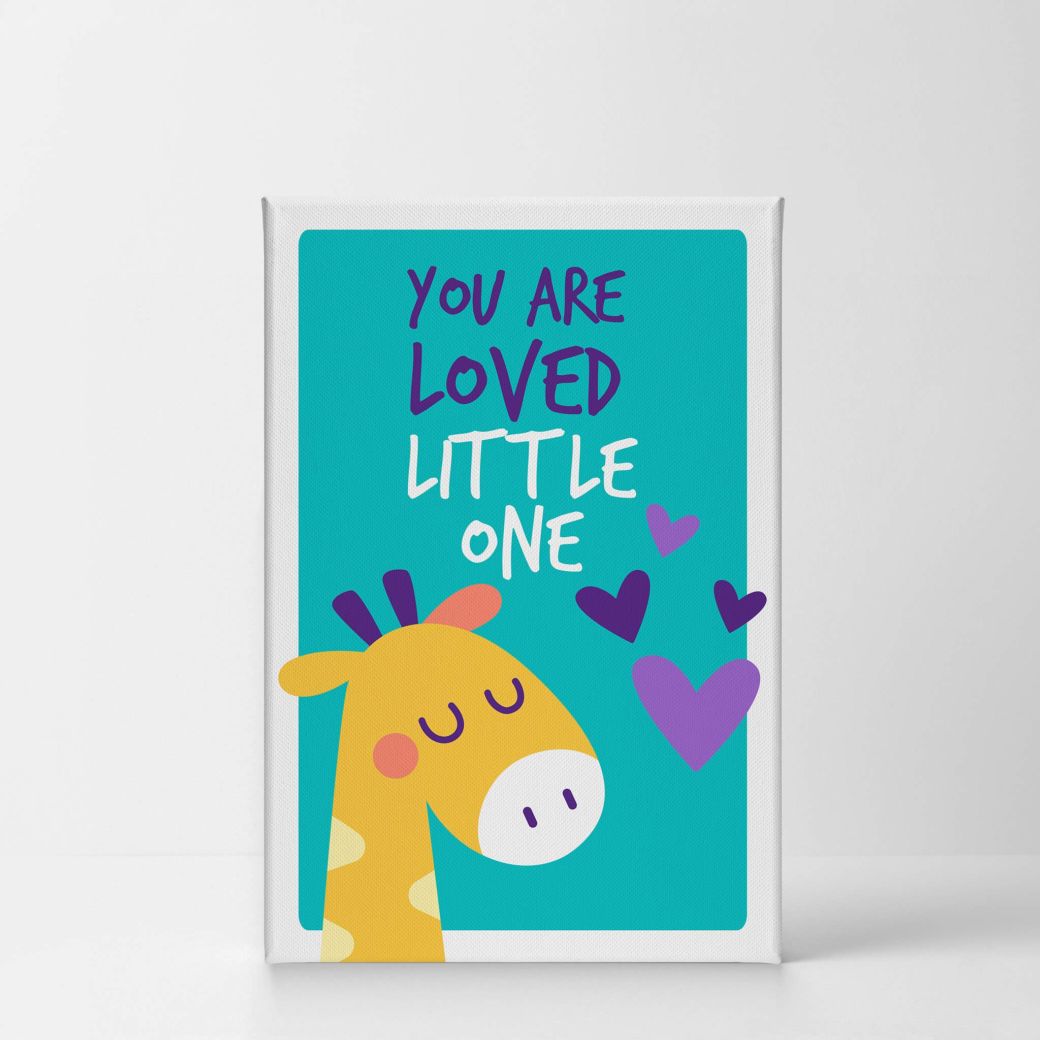 You Are Loved Little One Quote Wall Decor - Blue Background Canvas Print for Kids Room, Nursery & Baby Room - Ready to Hang 28x19 Inch - Made in USA | Perfect for Newborn Gifts & Nursery Wall Art