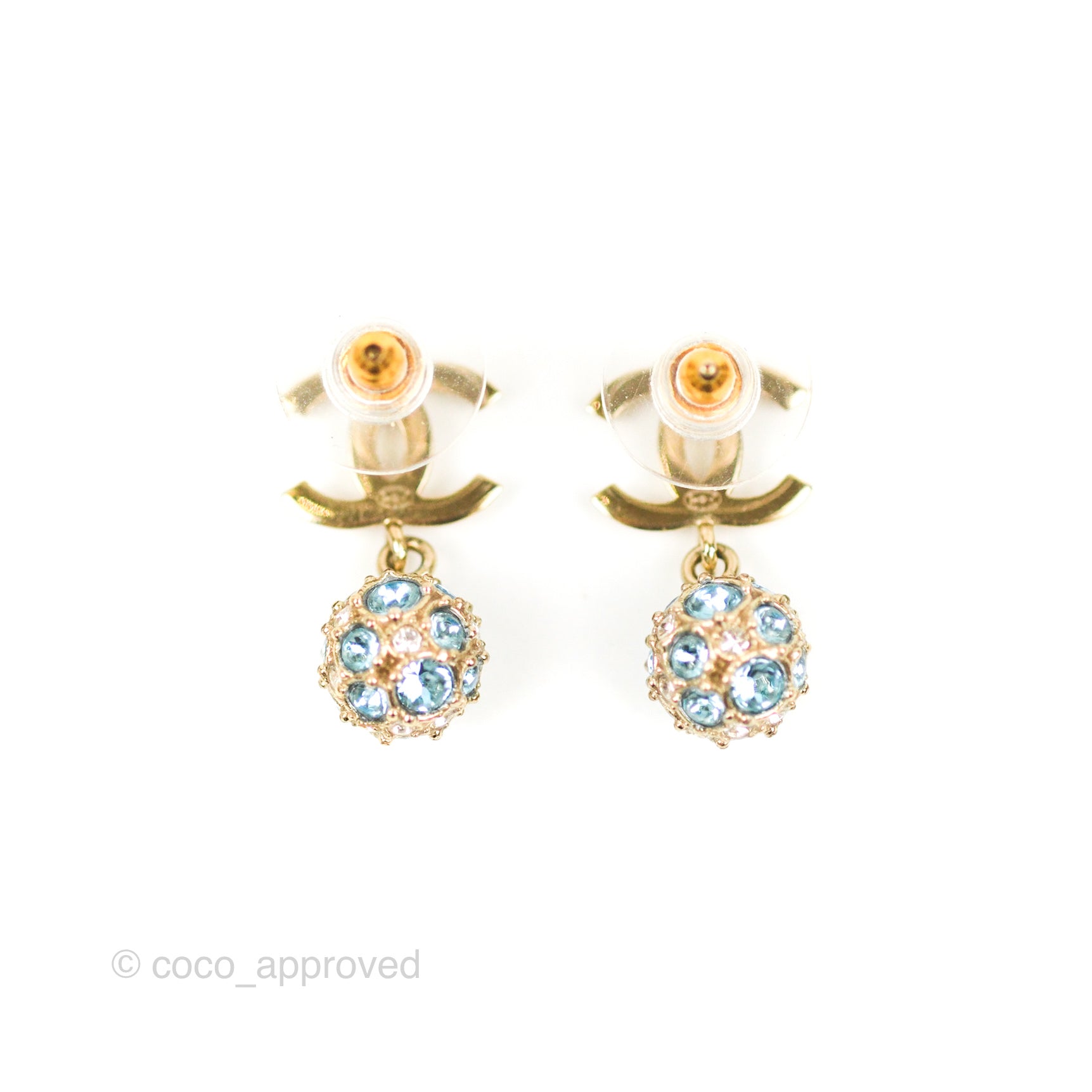 Chanel CC Blue Crystal Drop Earrings - Gold Tone 20V Fashion Jewelry for Women | Perfect for Parties, Weddings & Special Occasions