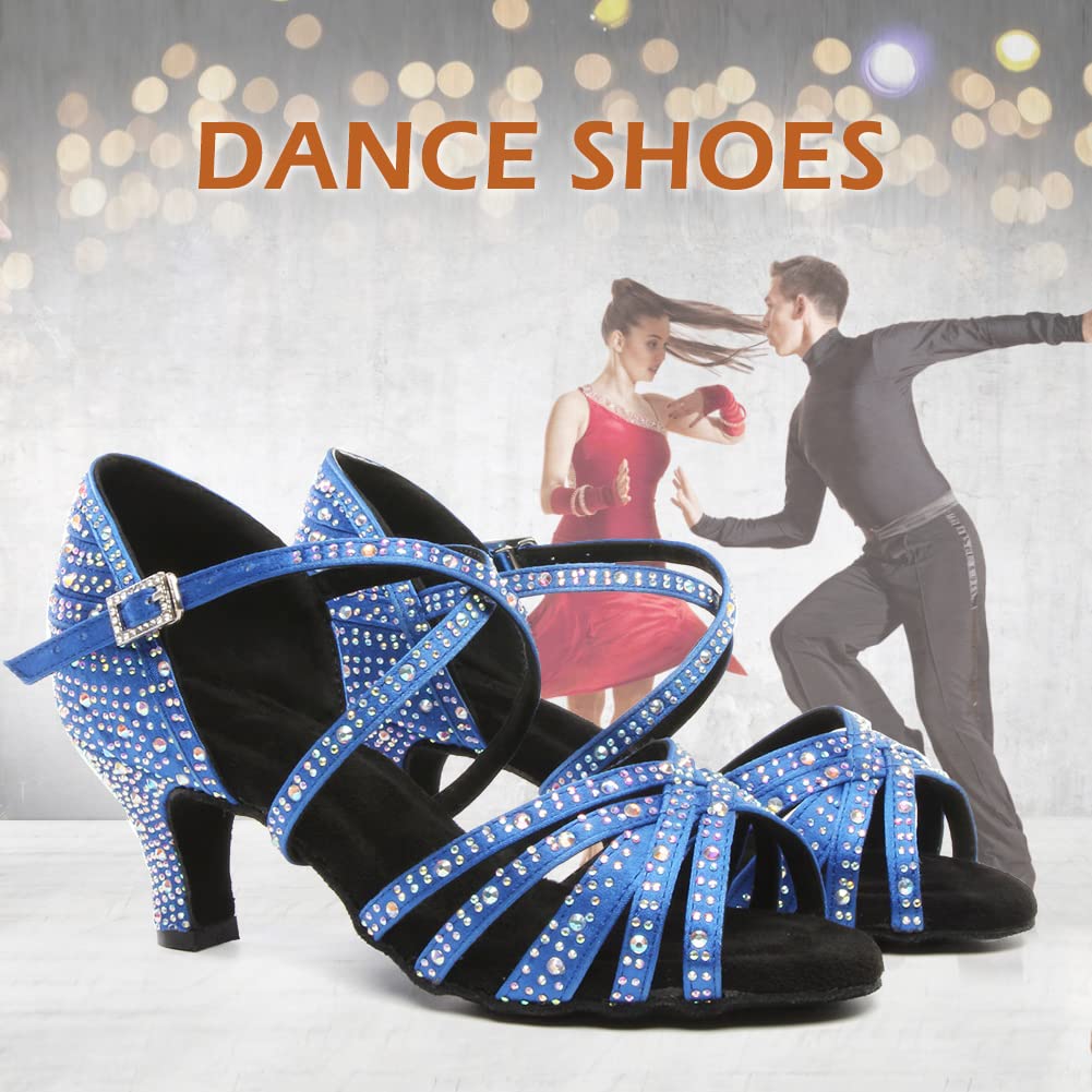 SWDZM Women's Rhinestone Latin Dance Shoes - Salsa Ballroom Practice & Performance Shoes (Model L377-6) | Perfect for Dance Competitions, Weddings & Special Events