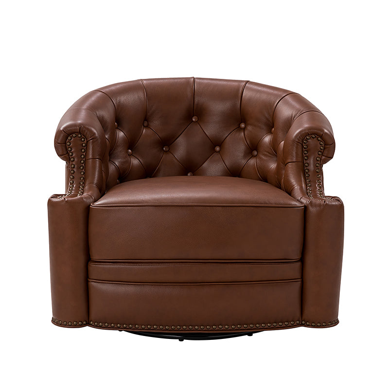 Alonso Classic Chesterfield Genuine Leather Swivel Chair - Premium Office Chair with Button Tufted Back & 360° Rotation - Perfect for Home Office, Study Room & Executive Workspace