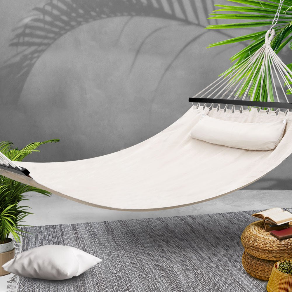 Portable 2-Person Hammock Bed with Pillow for Outdoor Camping, Backyard Relaxation & Beach Lounging