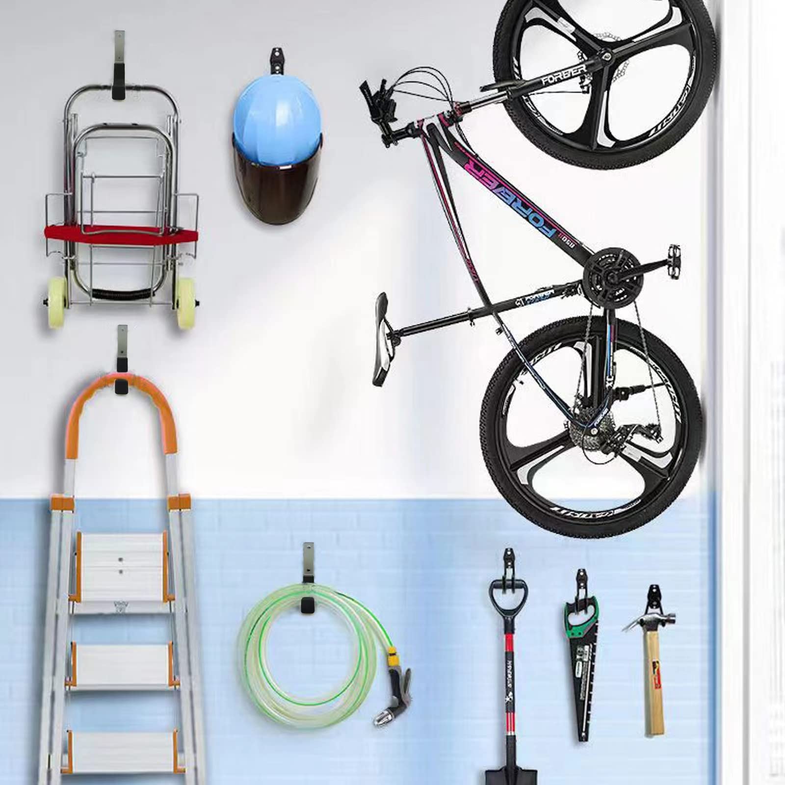 Heavy Duty Steel Hooks - 2 Pack Wall Mounted U Hooks for Garage Storage, Garden Tool Organizer & Home Utility Hanging - Perfect for Organizing Tools, Keys, Coats & Outdoor Gear