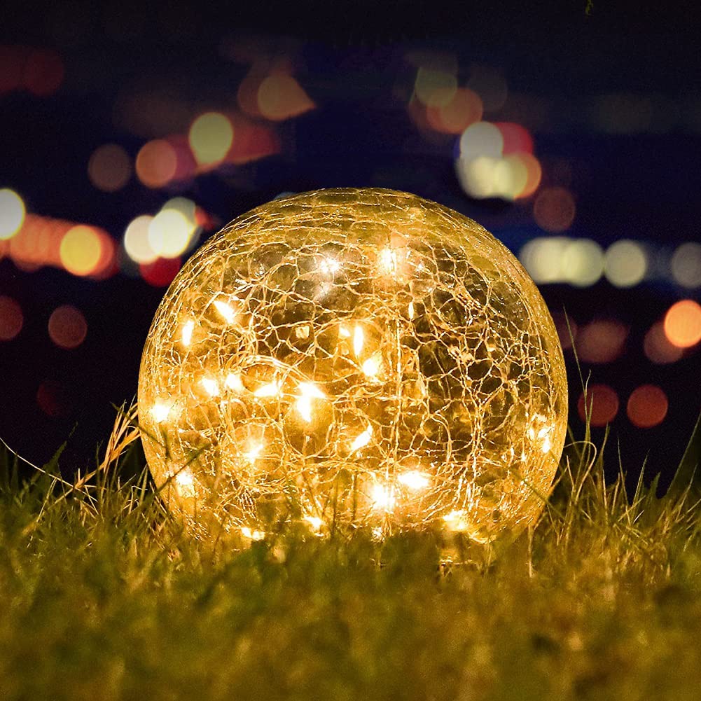 HYPERLIVING Solar Garden Lights Outdoor - 1 Pack Cracked Glass Ball LED Lights 4.7
