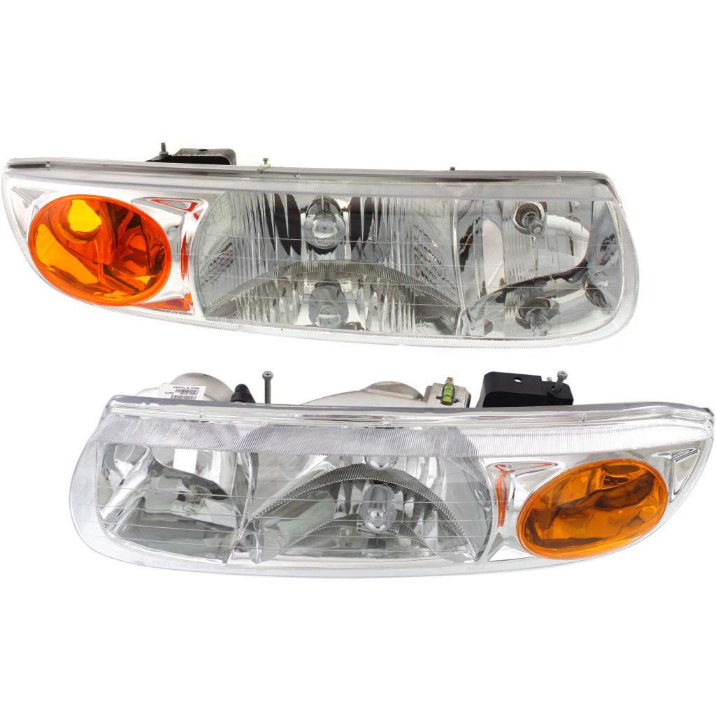 2000-2002 Saturn SL Headlight Assembly - Driver & Passenger Side with Bulbs (GM2502206 GM2503206) | Replaces 21112455, 21112456 | Includes Parking/Signal Lights | Perfect for Night Driving & Vehicle Safety Upgrades