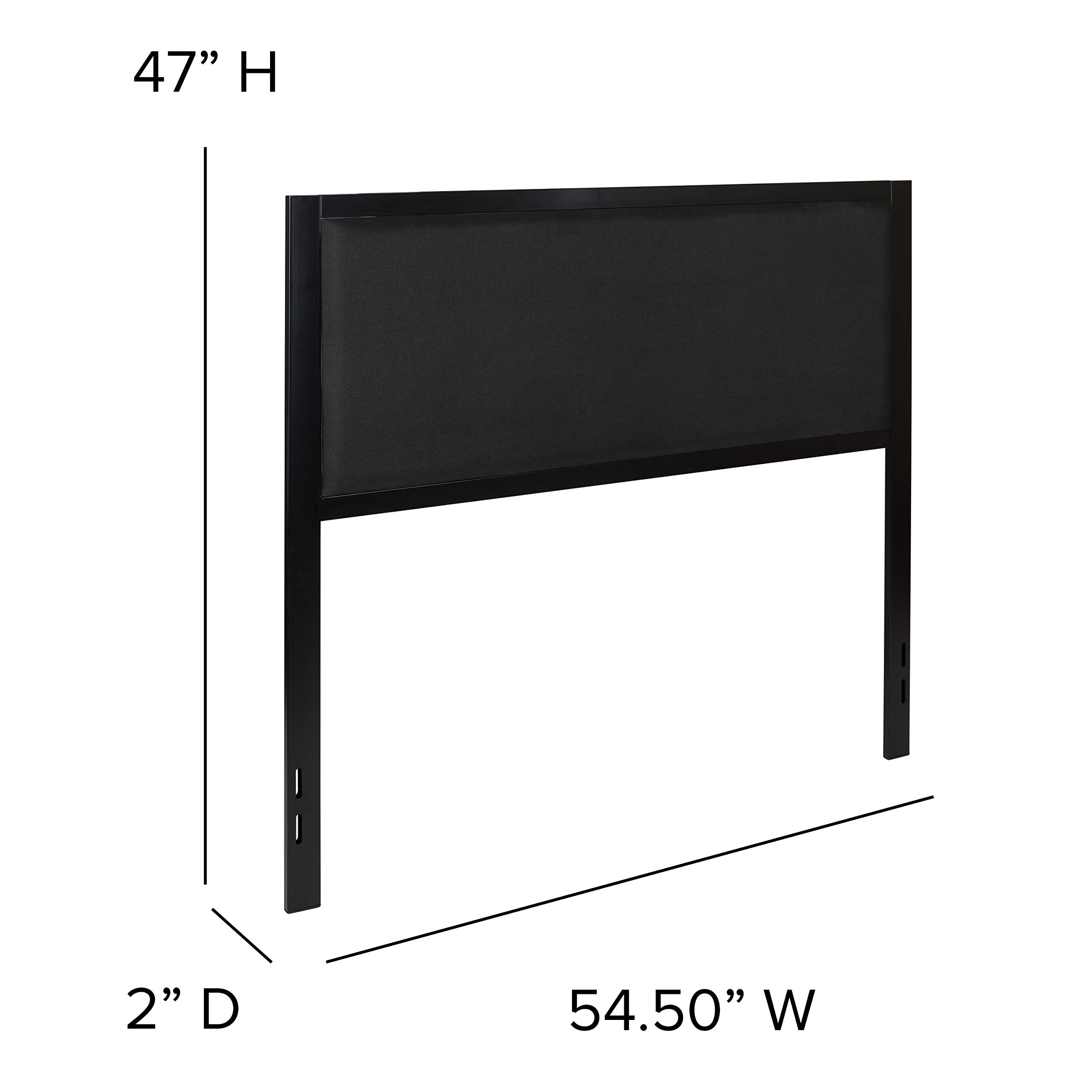 EMMA + OLIVER Full Size Black Fabric Upholstered Panel Headboard with Metal Frame and Legs - Fits Standard Bed Frames - Perfect for Modern Bedroom Decor and Guest Room Setup