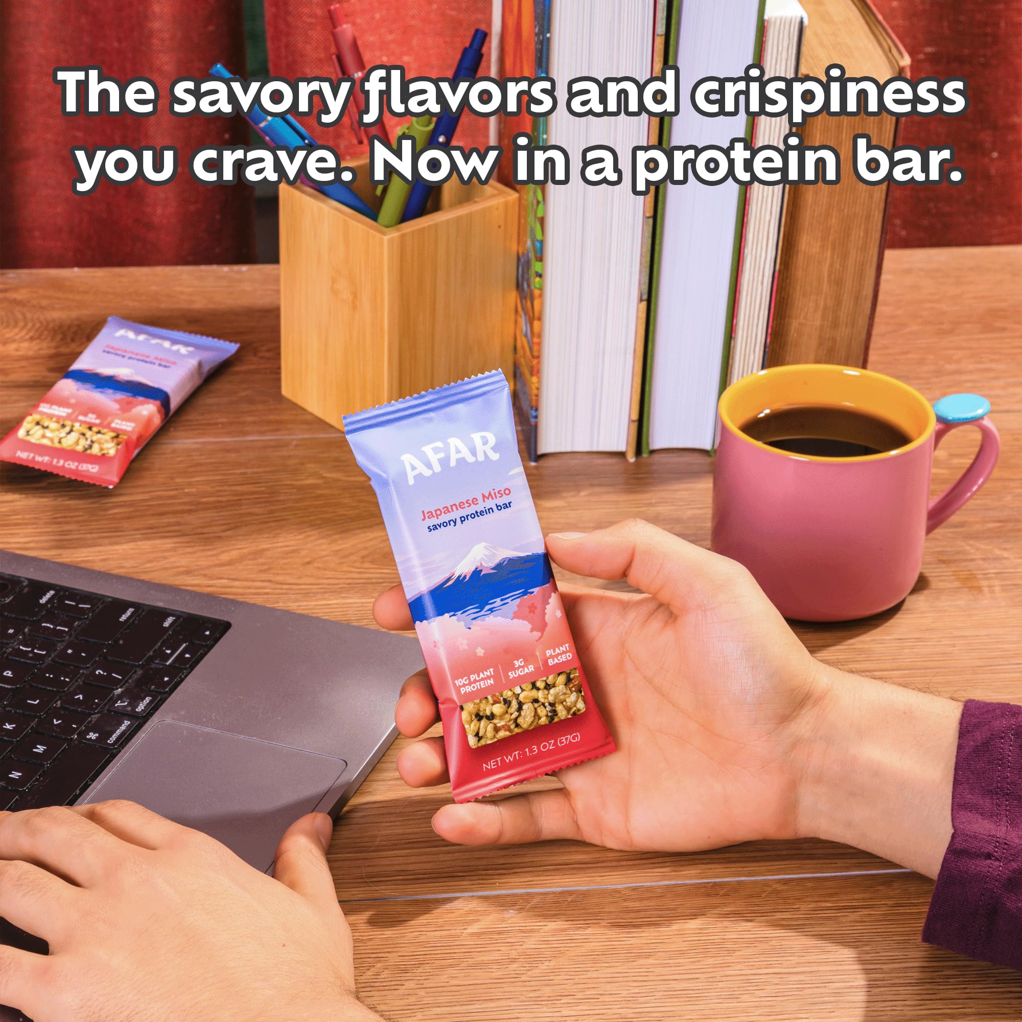 Afar Savory Protein Bars - Low Sugar High Protein Snacks for Adults - Vegan Gluten Free Meal Replacement with Rice Crispy Texture (8 Bars, Japanese Miso Flavor) - Perfect for Workouts, Office Snacks & Healthy On-the-Go Nutrition