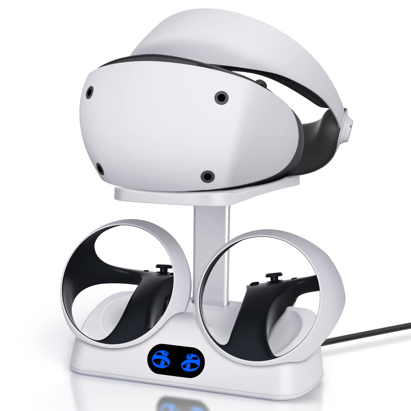 PSVR 2 Controller Charging Station with VR Headset Holder & Display Stand - Fast Type-C Charger Dock with LED Indicator & 2 Charger Clasps - Perfect for Gaming Setup & VR Accessories Organization