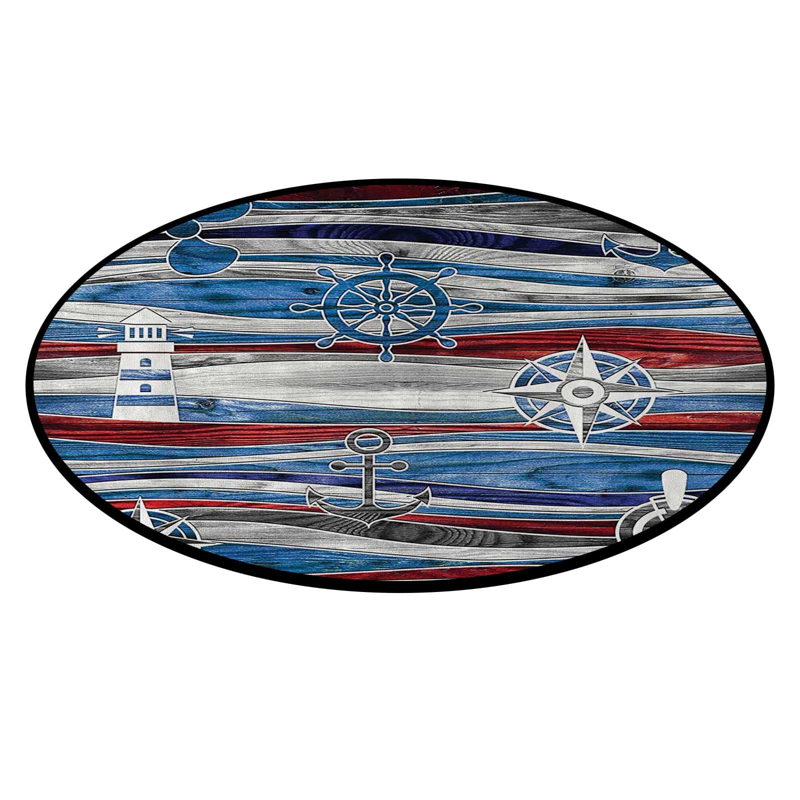 39.3 Inch Round Outdoor Rugs for Patios - Anchor Decor Collection - Non-Slip Rolling Chair Mat in Red, Navy Blue & Grey - Hard Floor Protector for Office, Home & Rolling Chairs - Perfect for Decks, Balconies & Workspaces