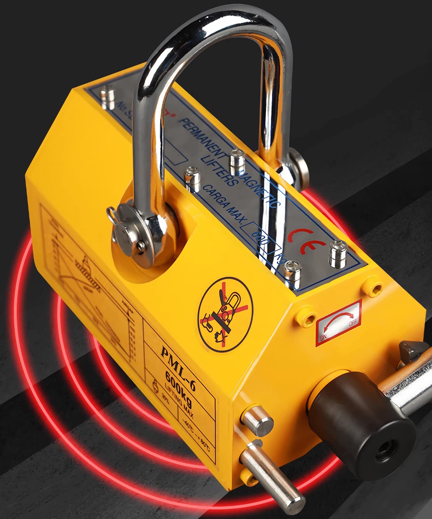TECHTONGDA 1320 Lbs Permanent Magnetic Lifter - Heavy Duty Lifting Magnet for Steel Plates & Boards with Easy Release - Ideal for Shop Cranes, Warehouse, Construction & Metal Fabrication