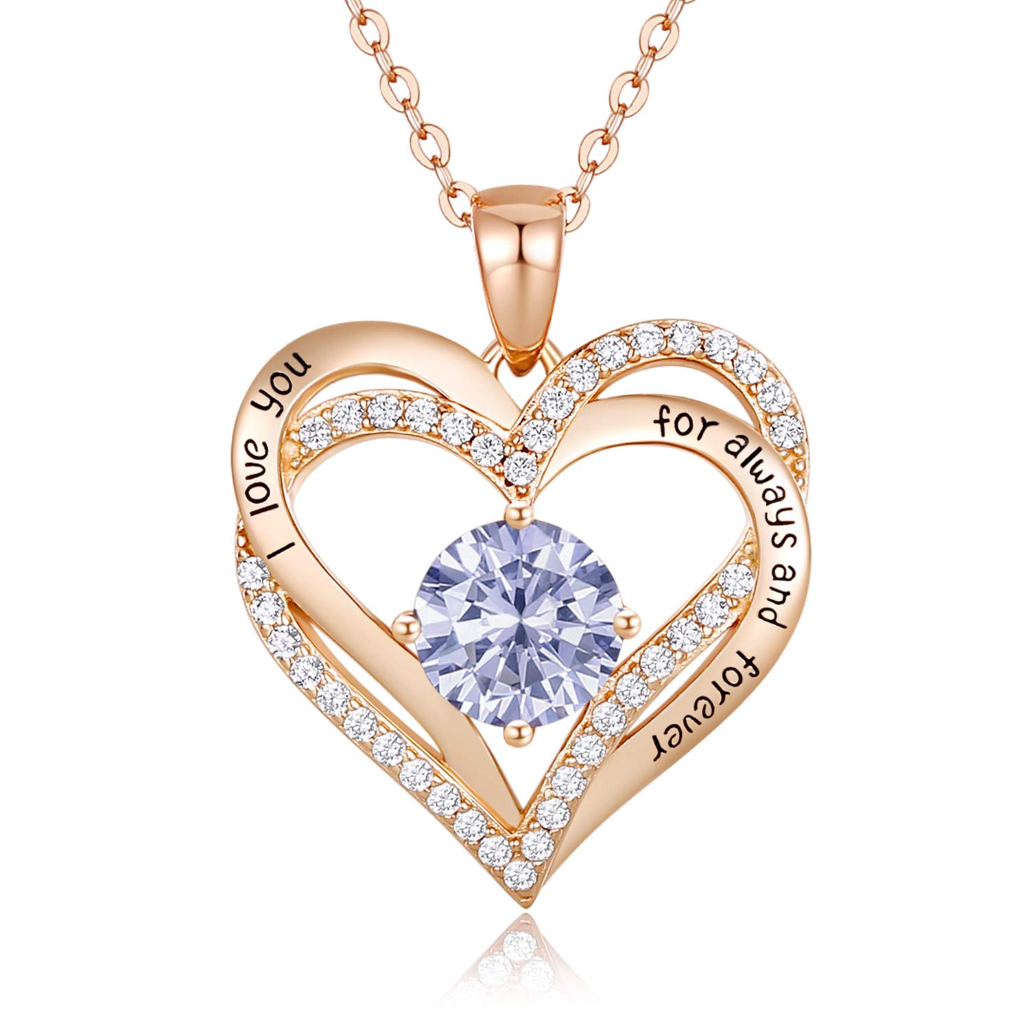 Forever Love Heart Necklace for Women - S925 Sterling Silver Birthstone Pendant Jewelry, Romantic Gift for Wife, Wedding Anniversary, Birthday, Valentine's Day - Perfect for Date Nights, Proposals & Special Occasions
