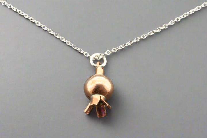 Copper Pomegranate Pendant Necklace with Silver Chain - Elegant Jewelry for Women, Perfect for Parties, Weddings & Everyday Wear
