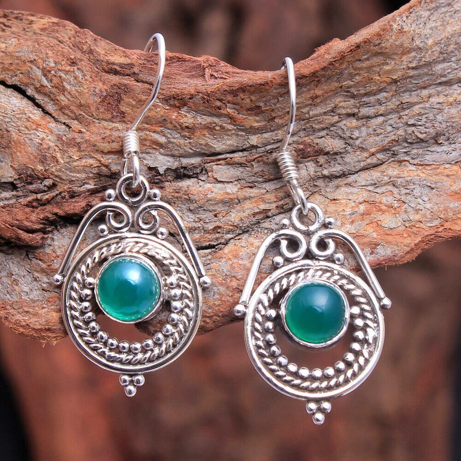 Green Onyx Gemstone 925 Sterling Silver Drop Earrings for Women - Bezel Set Dangle Earrings - Elegant Bridesmaid Jewelry - Perfect Christmas Gift for Her - Ideal for Weddings, Parties & Special Occasions