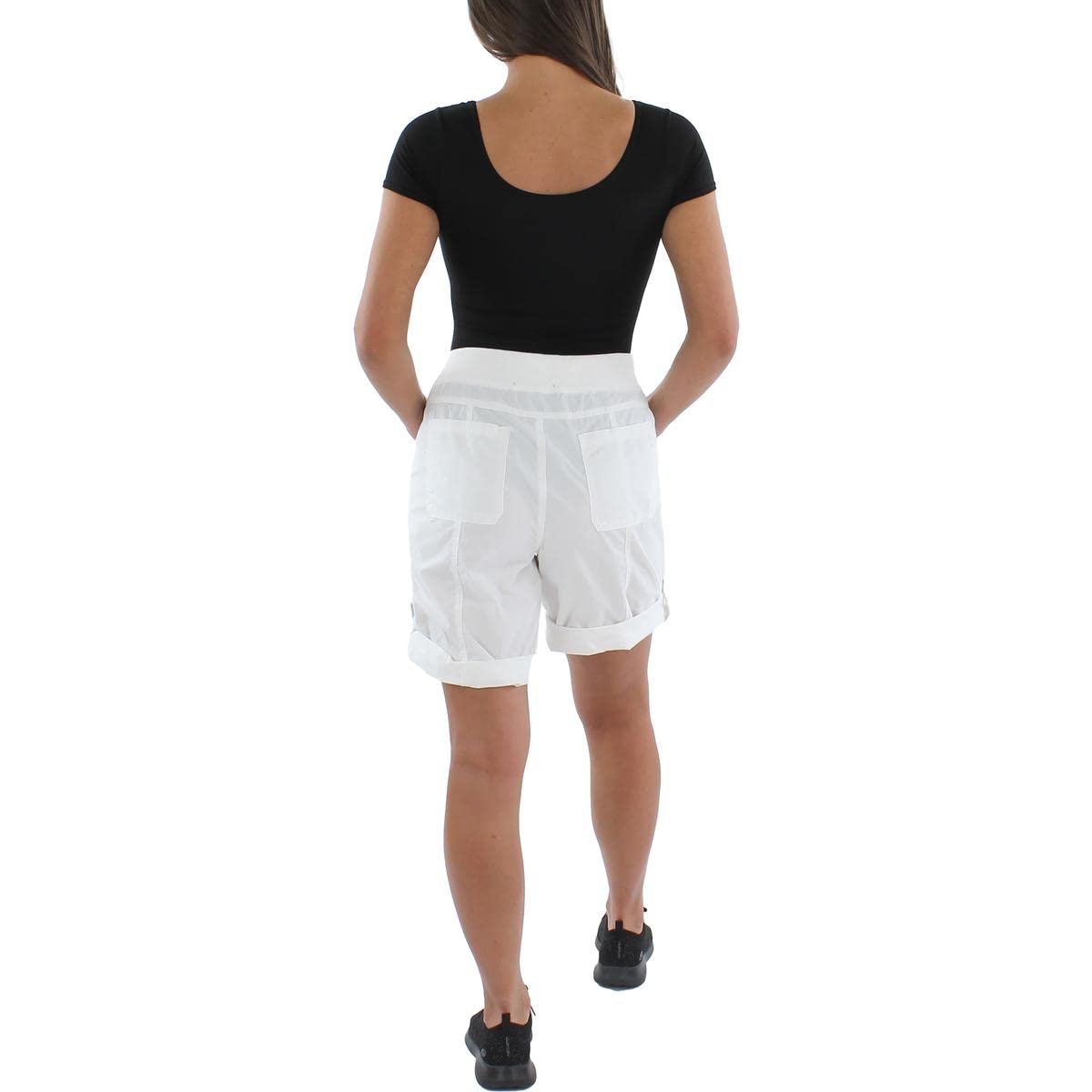 Women's Cotton Knee-Length Convertible Shorts - White XS | Stretchy Comfortable Summer Shorts for Hiking, Yoga & Casual Wear