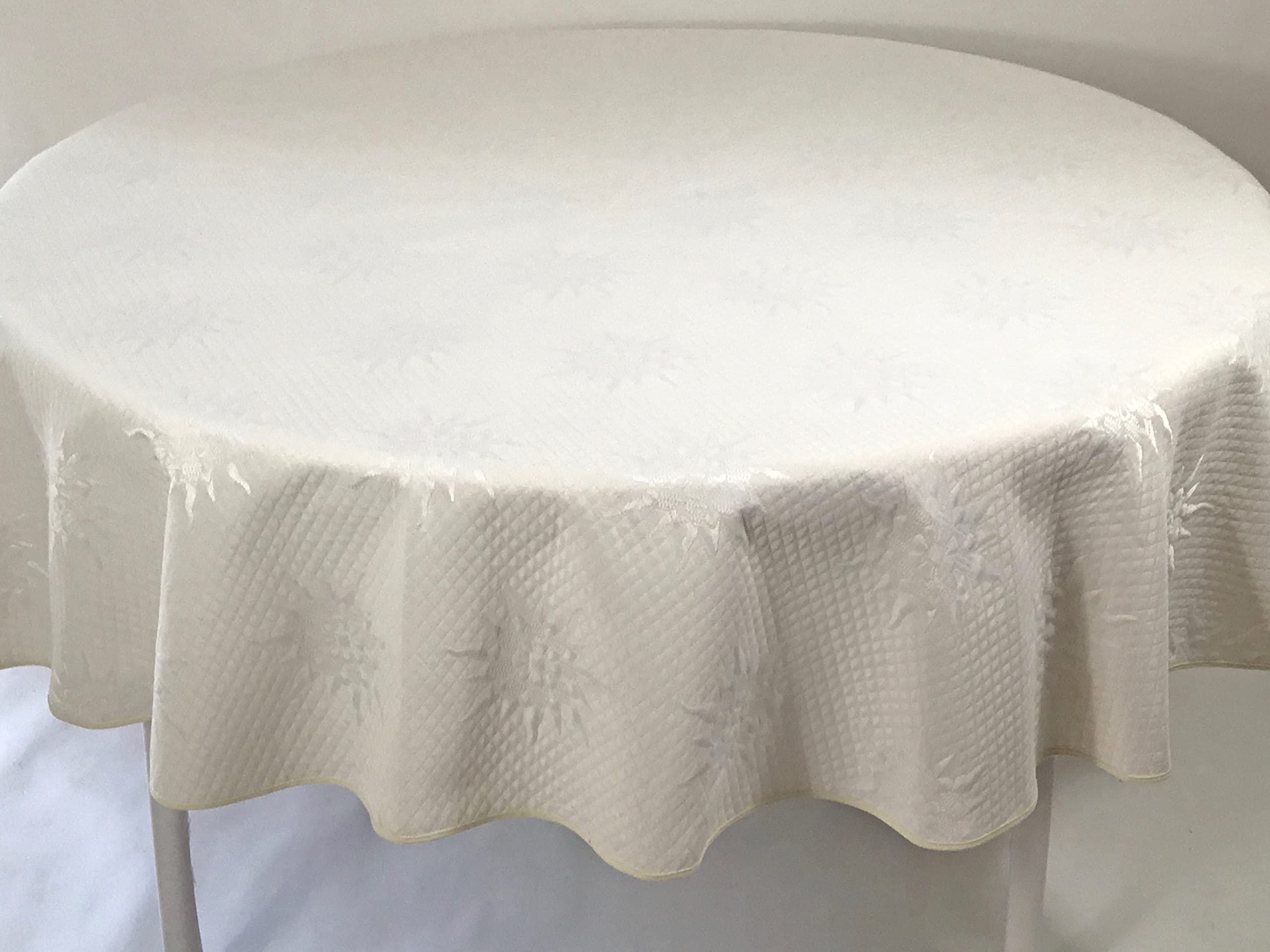 Luxury French Jacquard Tablecloth in BB Soleil, Ivory | Stain Resistant, Easy-Care, Machine Washable Fabric | Made in France | 70