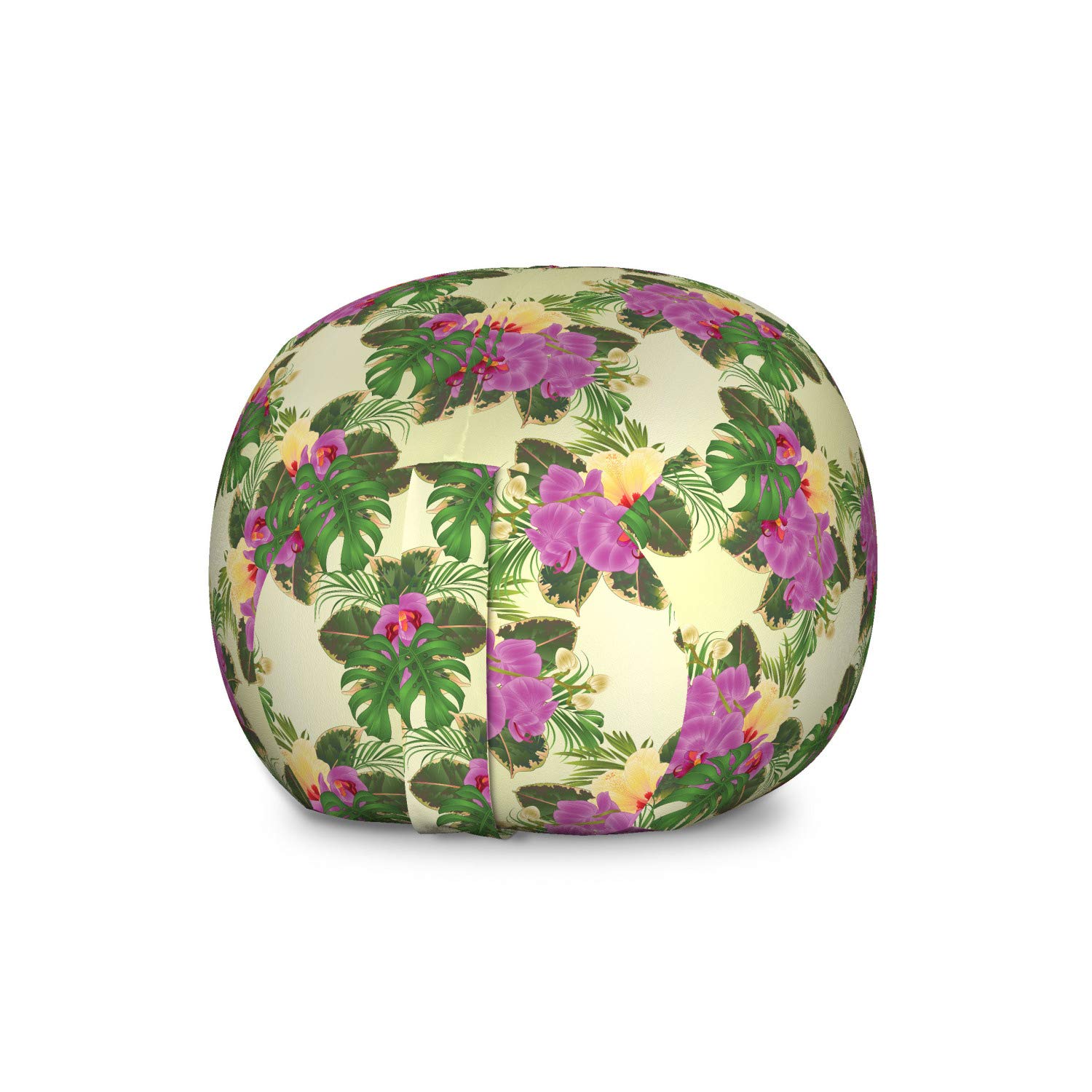 Ambesonne Large Philodendron Storage Toy Bag Chair - Monstera Leaves Orchid Hibiscus Floral Pattern, Washable Stuffed Animal Organizer for Kids Room, Nursery, Playroom - Cream Fuchsia Color